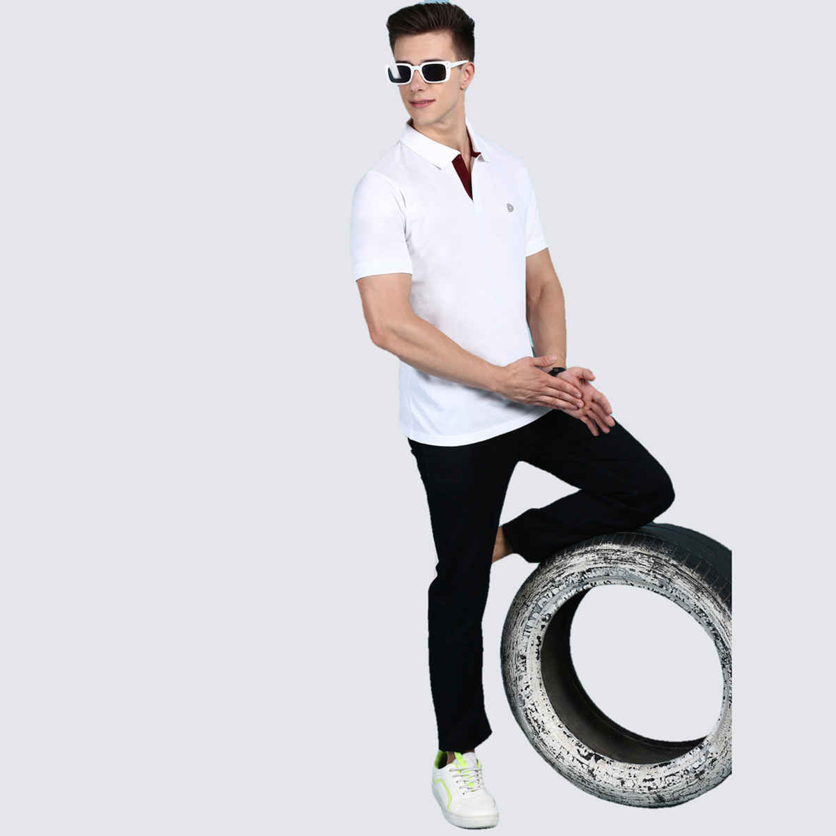 Lux Cozi Men's Solid Cotton Polo T-shirt | White - M