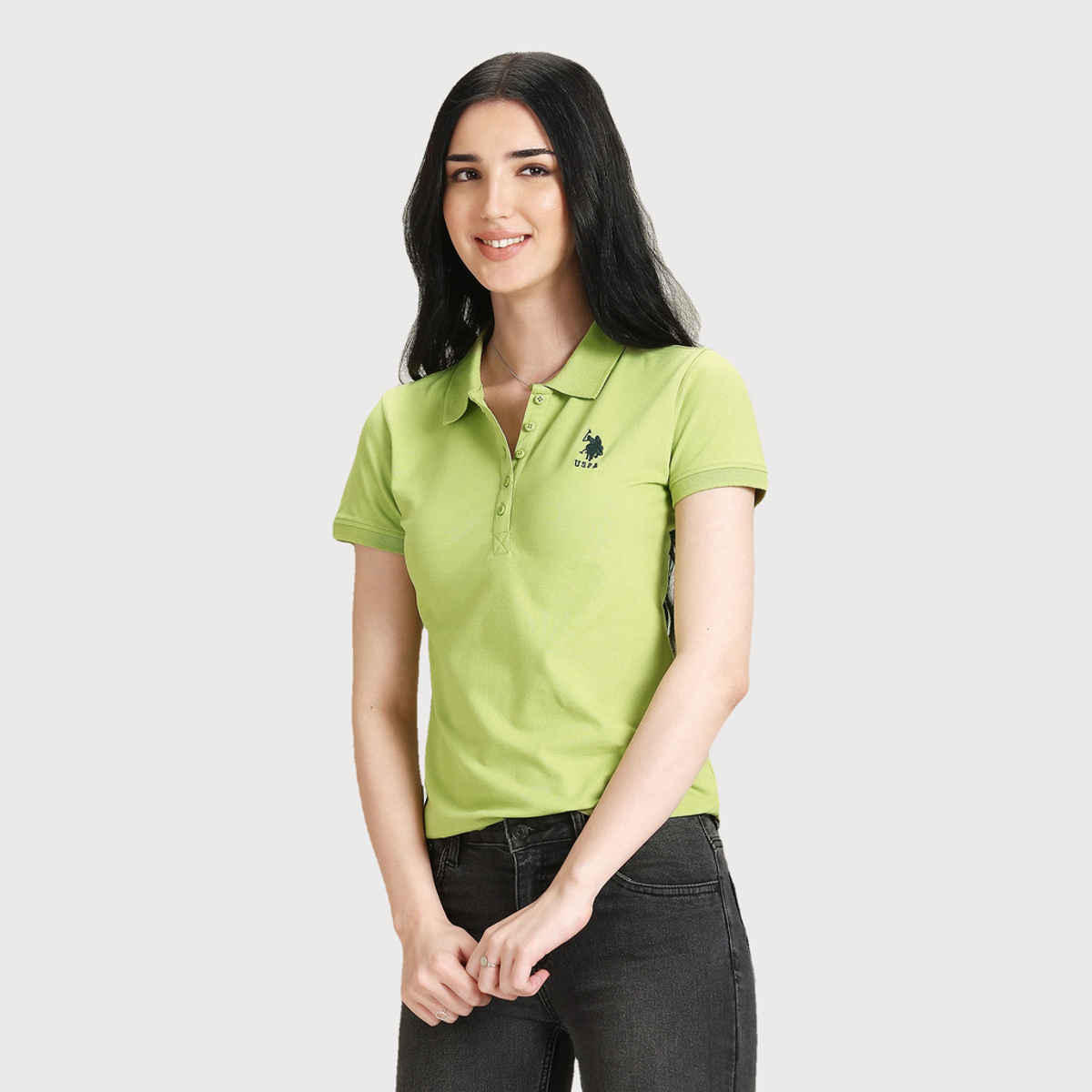 USPA Solid Pique Polo Tshirt For Women Shirt - Light Green - XL