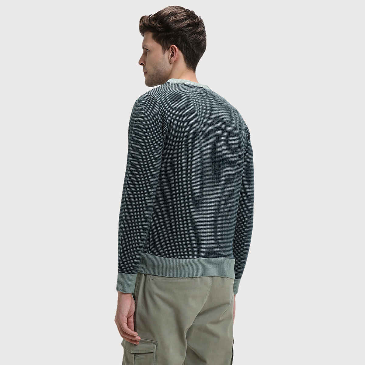 Dennis Lingo Men's Textured Round Neck Pullover | Teal Green | S