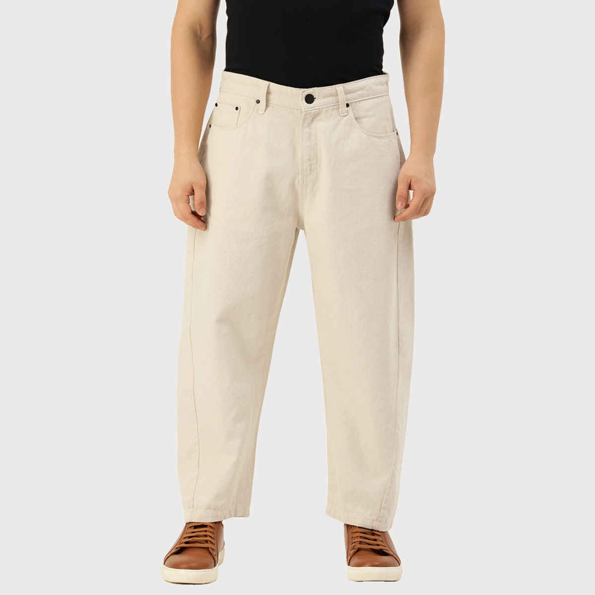 Bene Kleed Men's Loose Fit Crop Jeans | Ecru - 36