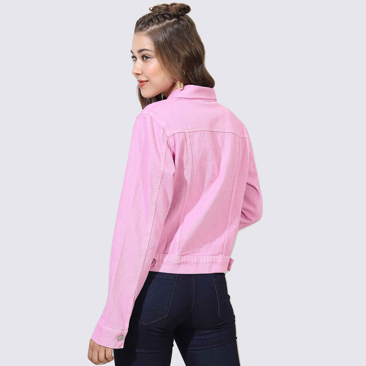 Tokyo Talkies Women's Solid Denim Jacket | Pink - M