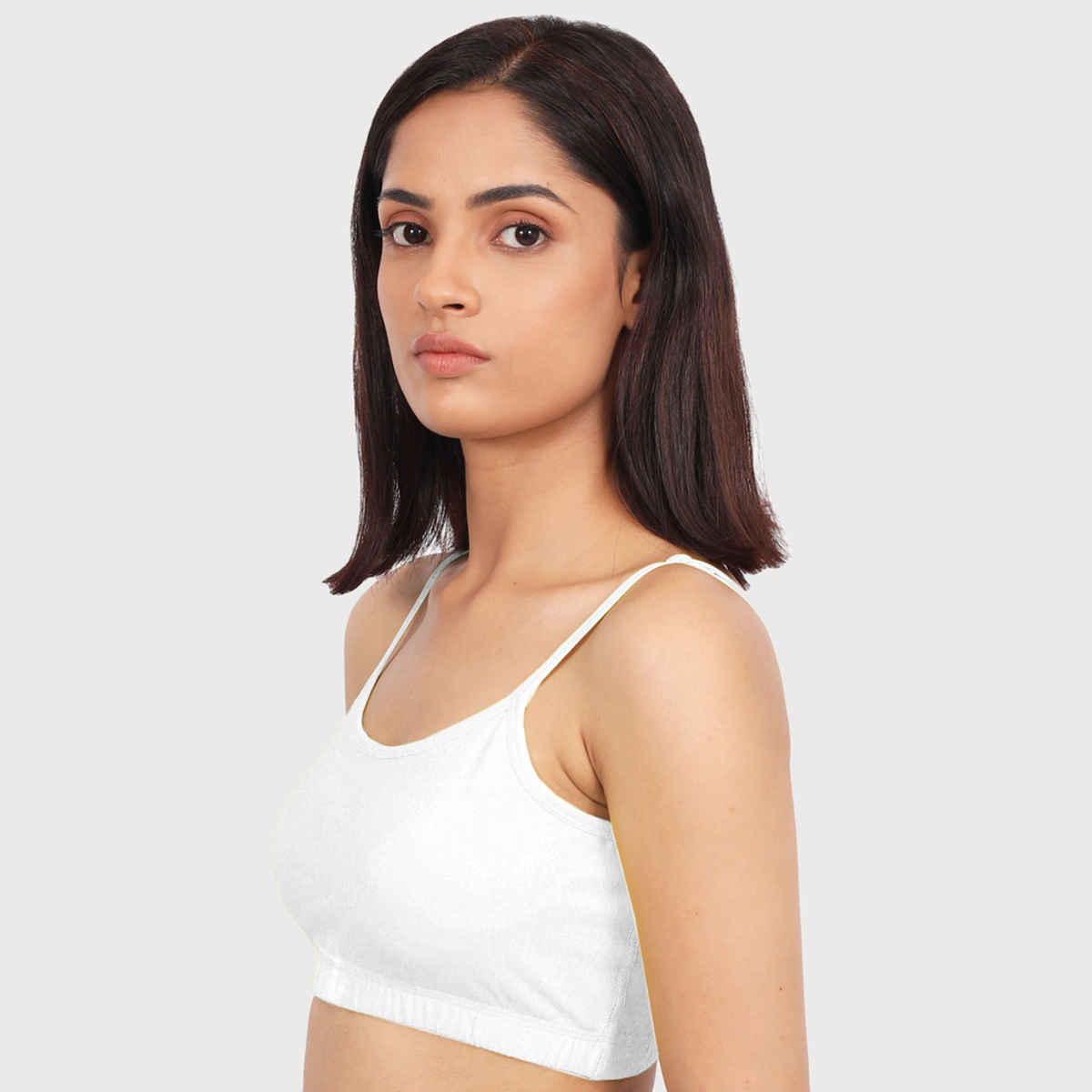 D'Chica Thin Strap Sports Bra For Women's | Double Layered Full Coverage Bra | White - M