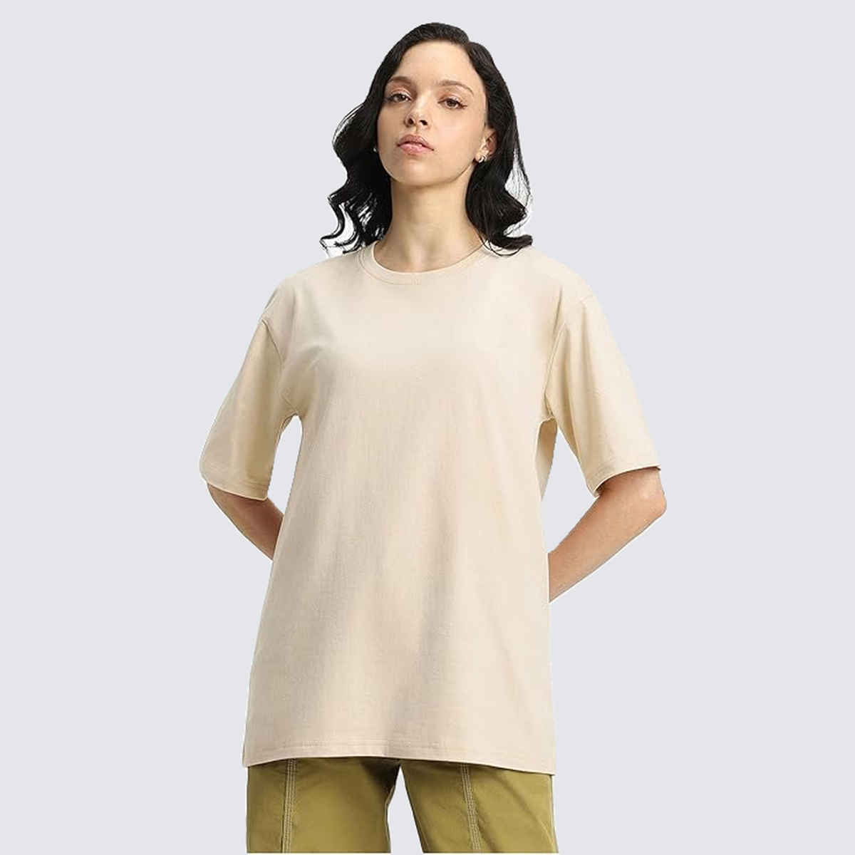 Juneberry Swanwhite Oversized Fit Round Neck T-shirt for Women - XL