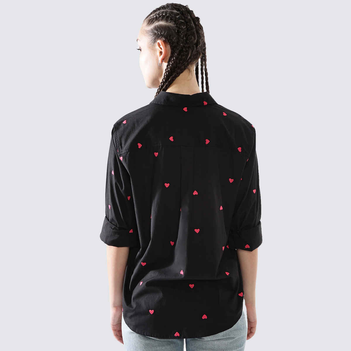 Hubberholme Women's Embroidery Oversized Spread Collar Shirt | Multicolor - XL