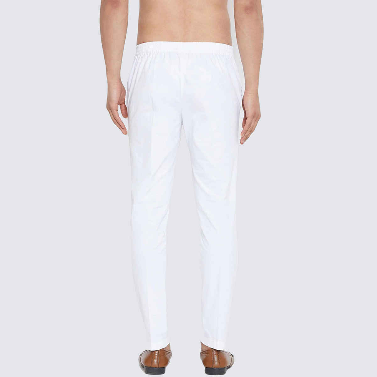 See Designs Men's Solid Trouser Style Churidar | Elasticated Waistband | White - XL