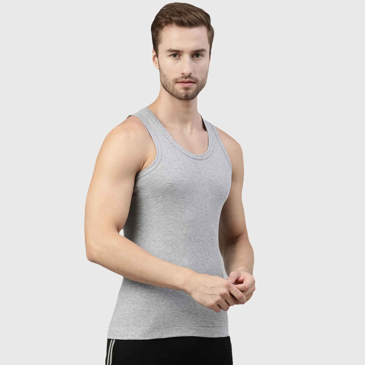 Dixcy Scott Men's Solid 100% Combed Cotton Round Neck Sleeveless Vest | Grey - M
