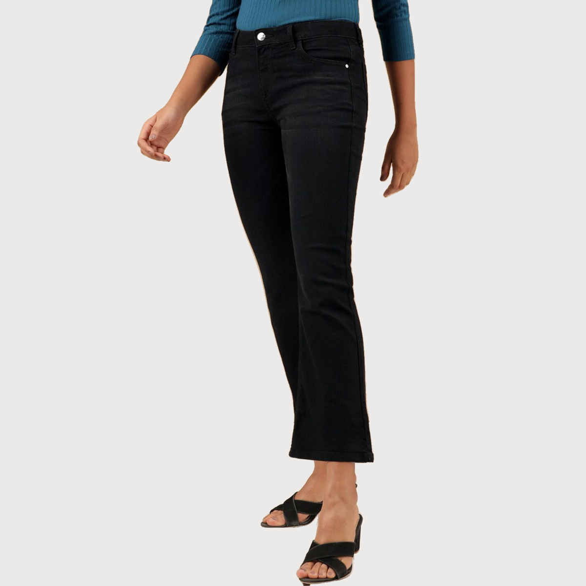 Freehand Women's Solid Black Bootcut Denim Jeans | Black - 34