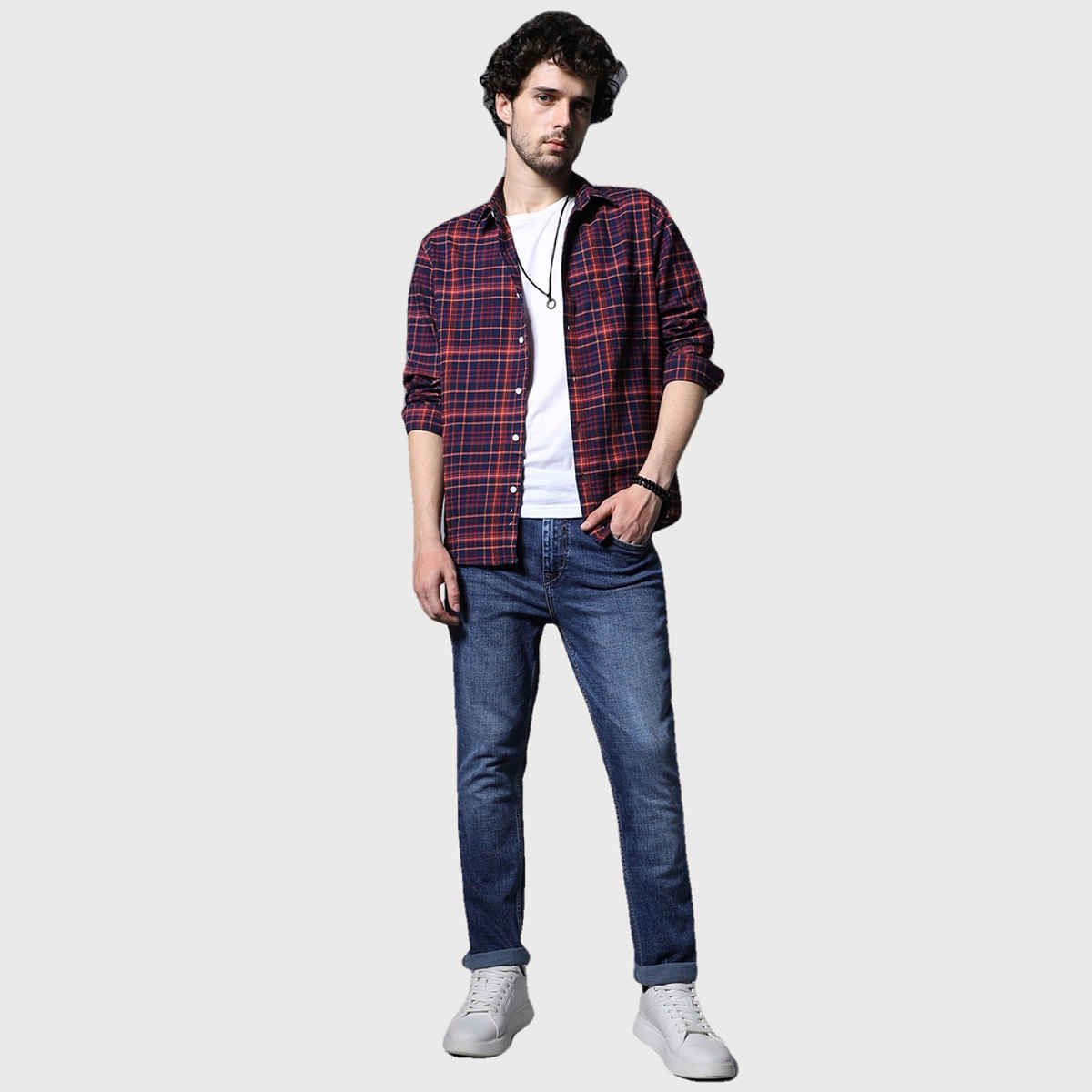 High Star Men Classic Regular Fit Tartan Checked Opaque Cotton Multi Casual Shirt (Size-40)