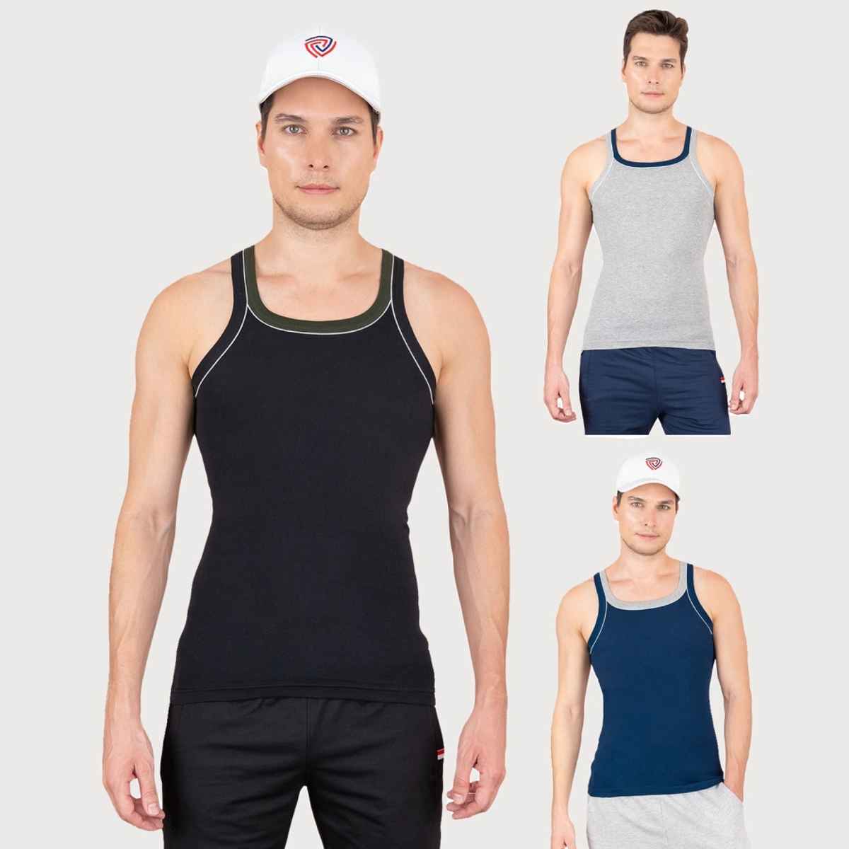 Lux Cozi Men's Gym Vest High Moisture | Multicolor | XL | Pack Of 3