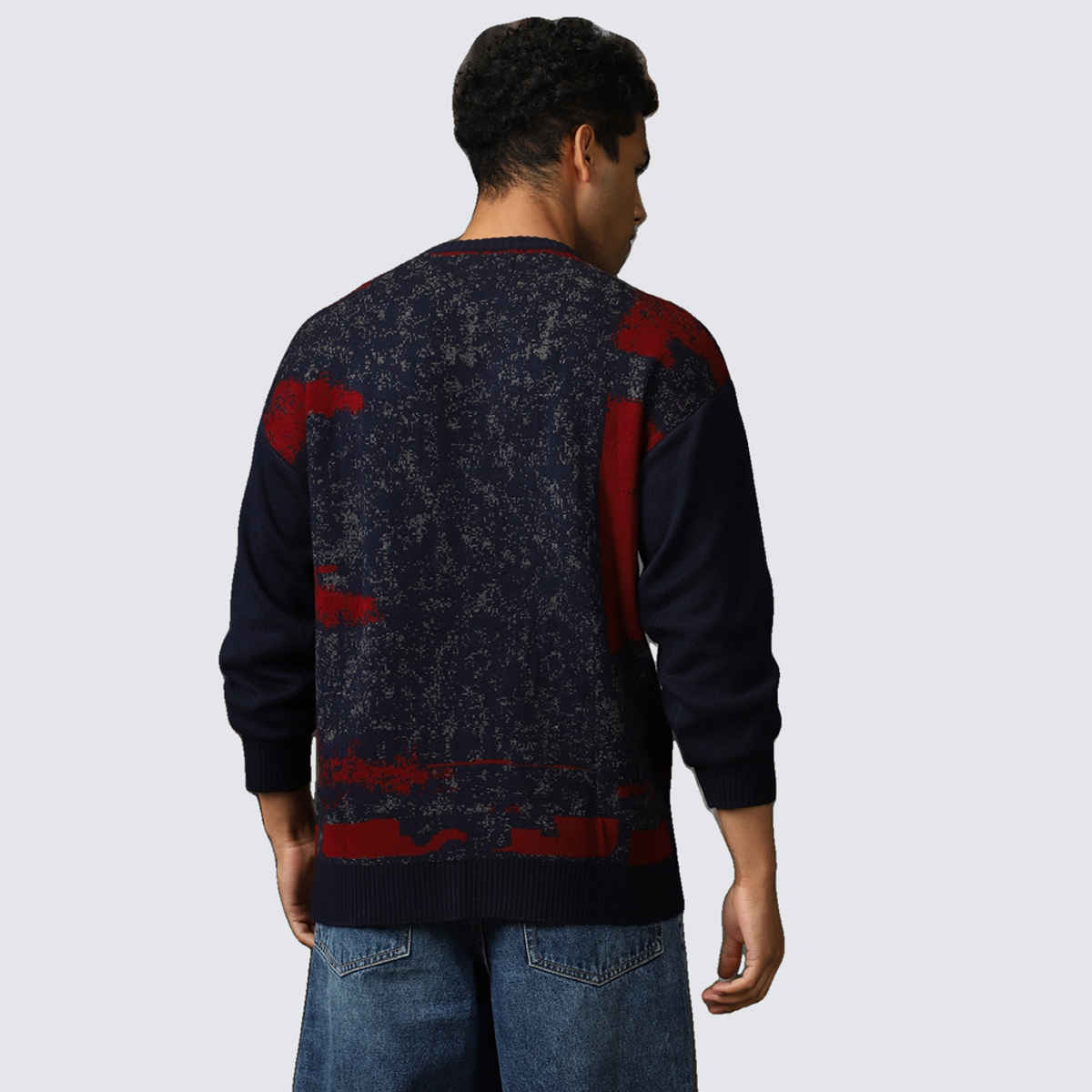 High Star Men's Abstract Pattern Relaxed Fit Pullover | Blue - L