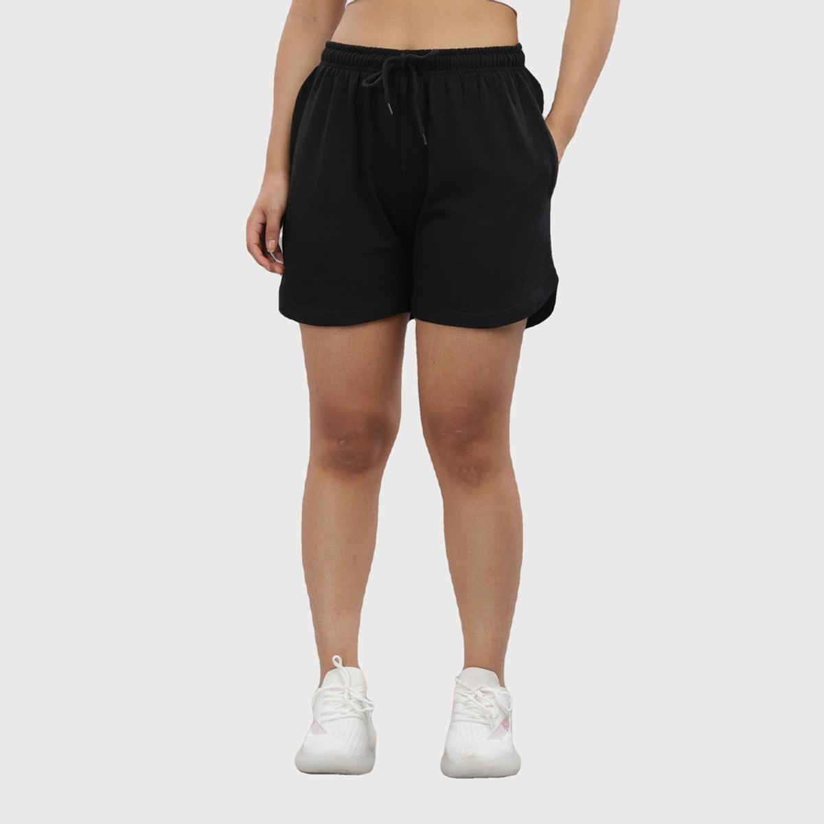 Springman Solid Black shorts With Elastic & Drawstring For Women | XL