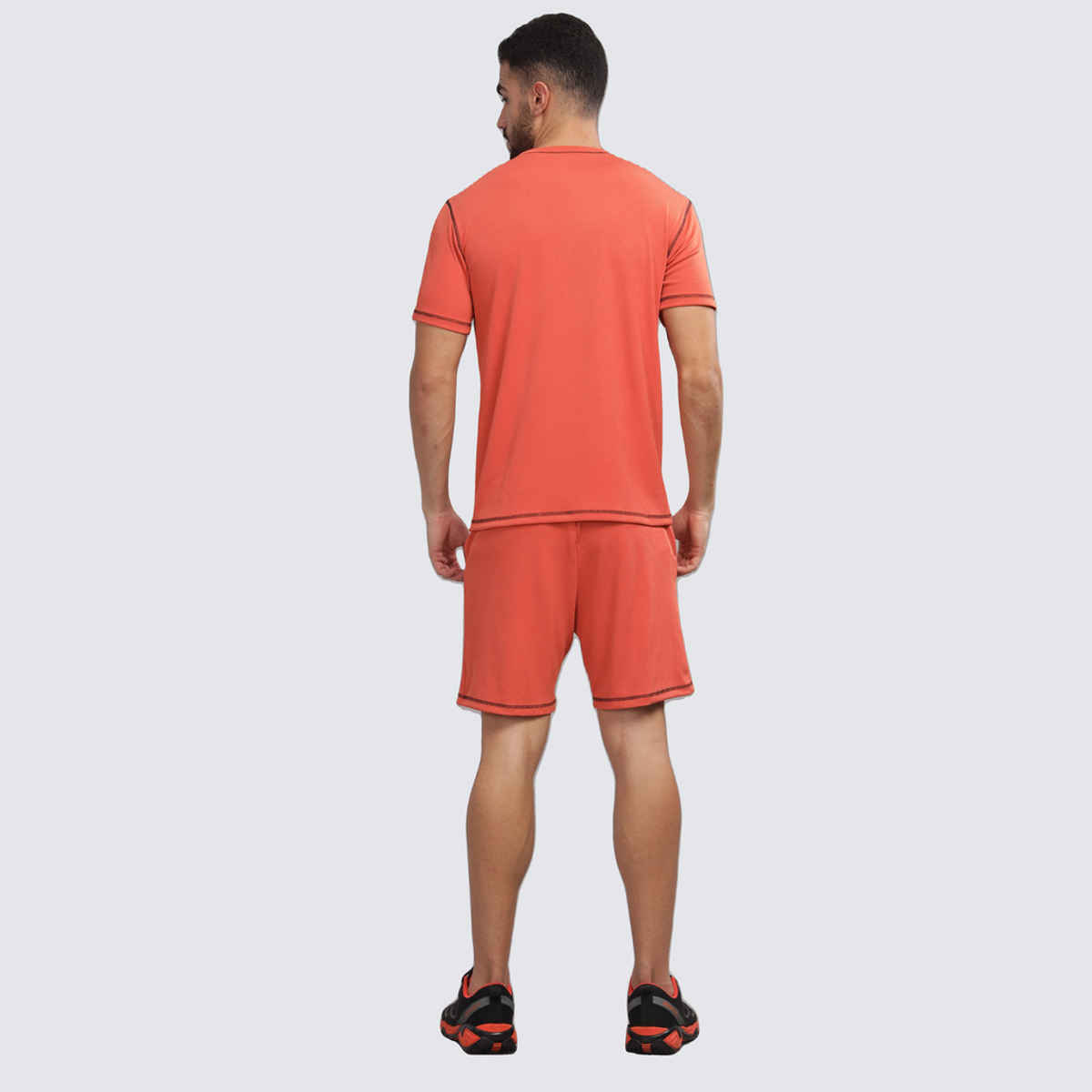 FTX Men's Structured Fabric Solid Regular Fit Co-ord Set T-shirt & Shorts | Rust - M