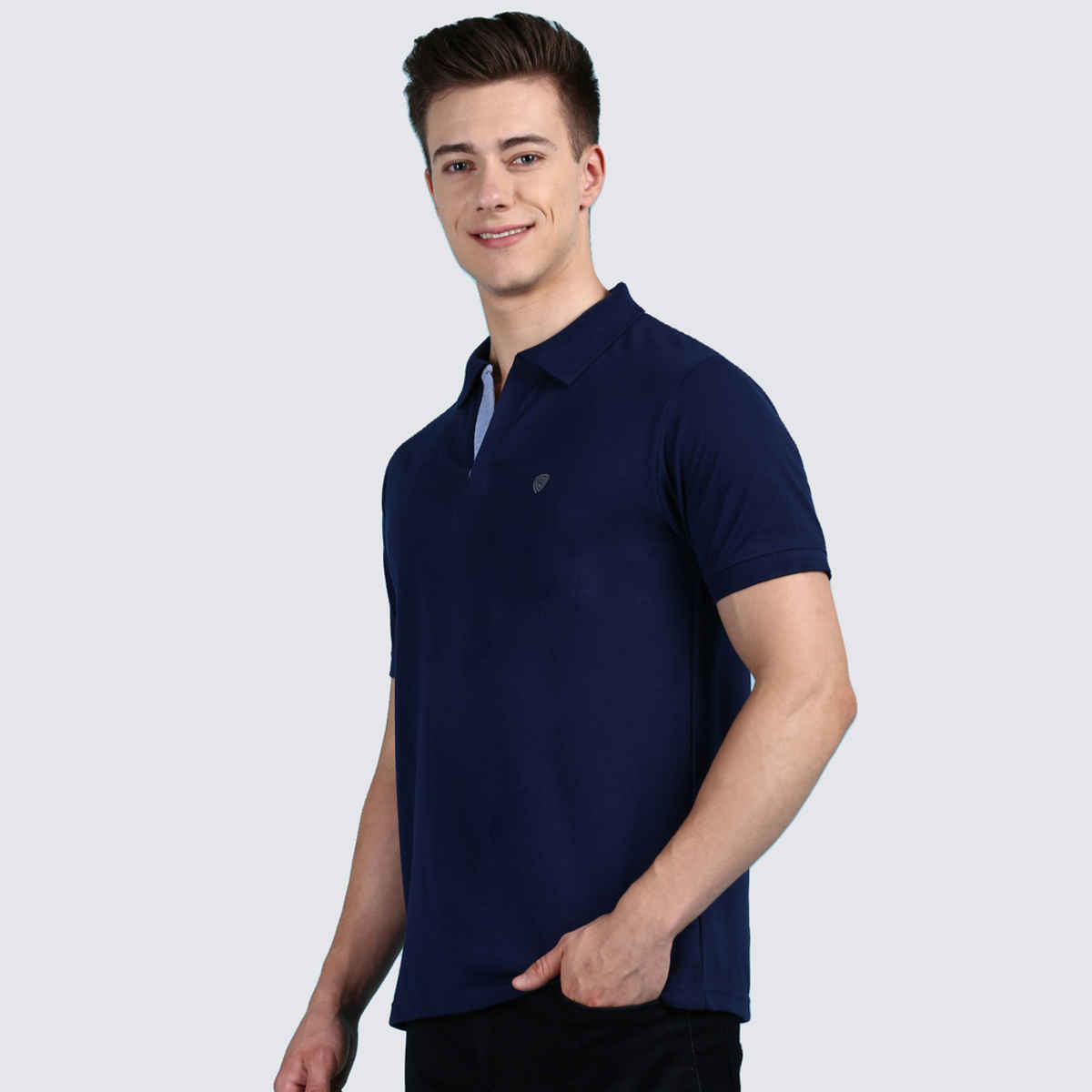 Lux Cozi Men's Solid Cotton Polo T-shirt | Ink Blue - M