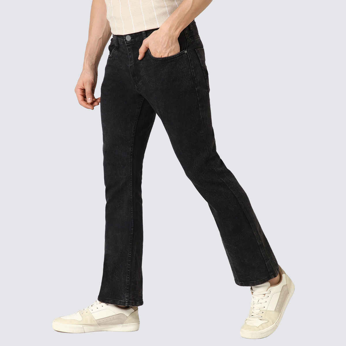 Urbano Fashion Men's Bootcut Jeans Washed Stretchable | Black | 36