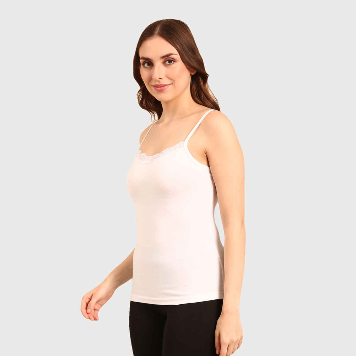 Pepe Jeans Womens White Premium 100% Lace Cotton Women Camisole  - Pack of 1 (XXL) Comfort Fit