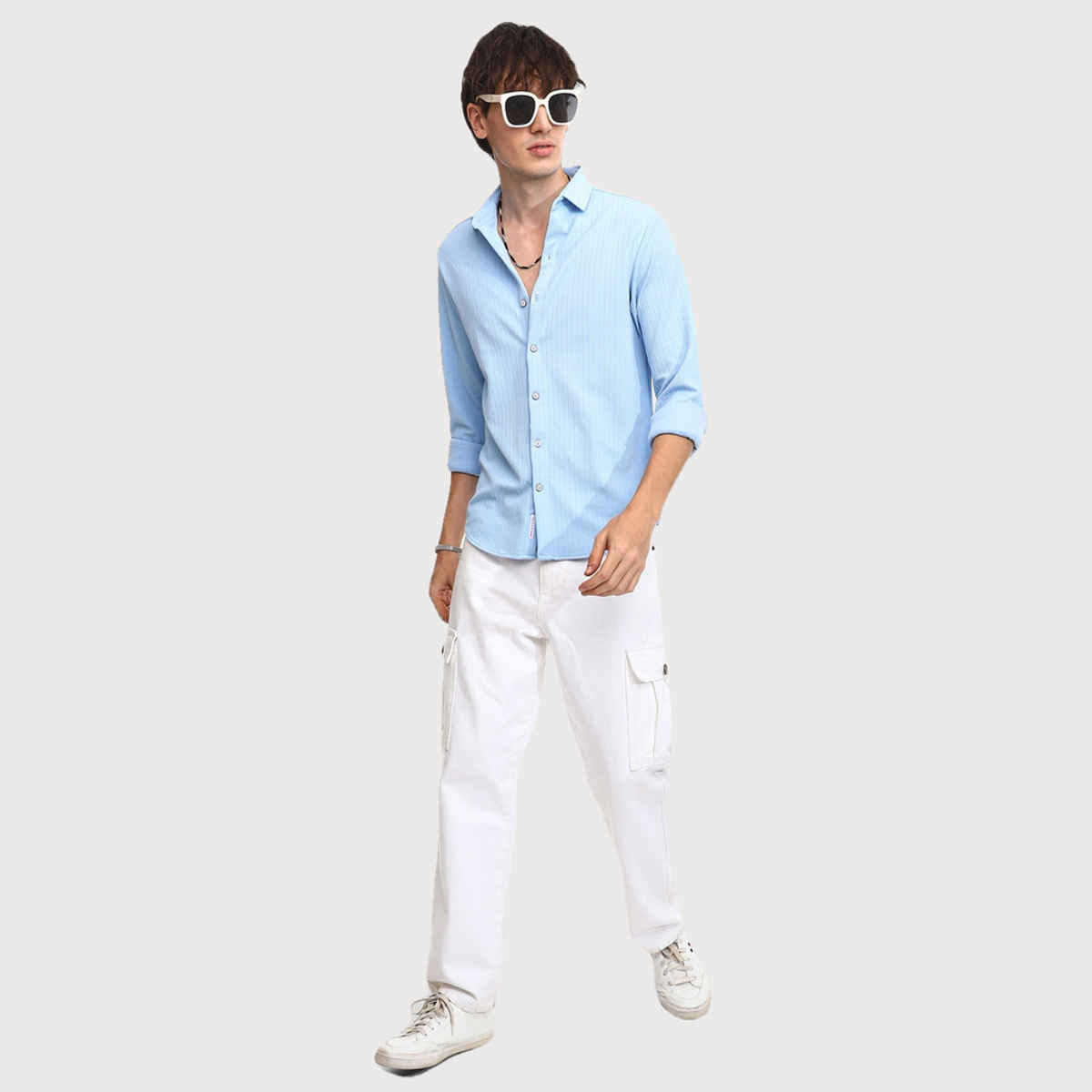 Campus Sutra Men's Stripe - Creased Shirt | Baby Blue - M
