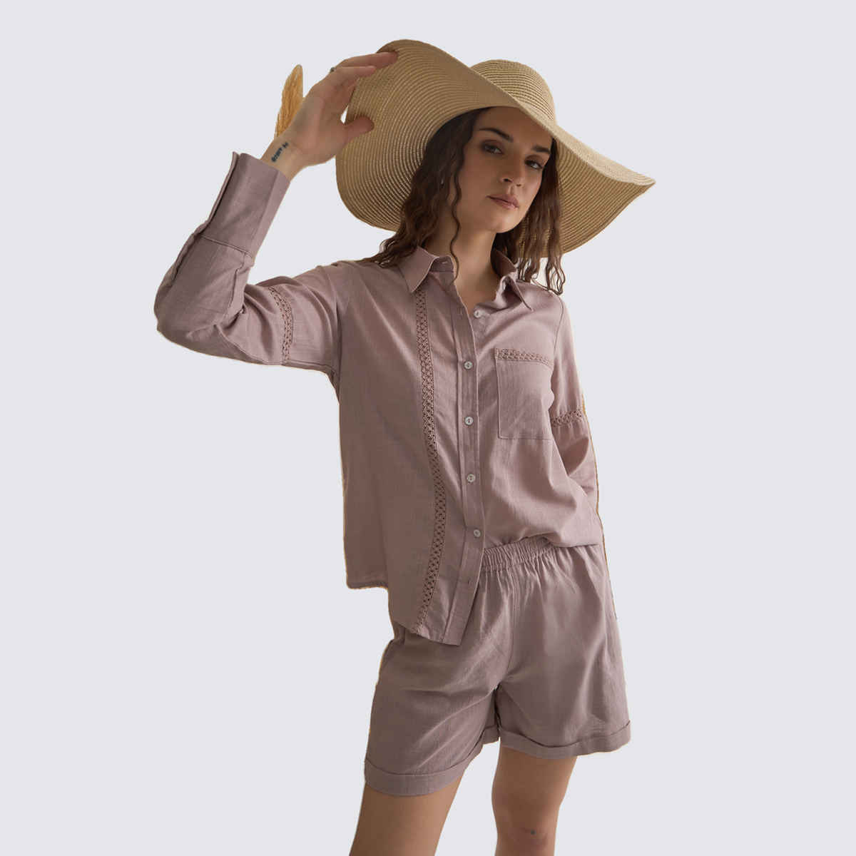 Sanskrutihomes Women's Pure Cotton Co-Ords | SE-CS-136 | Mauve - L