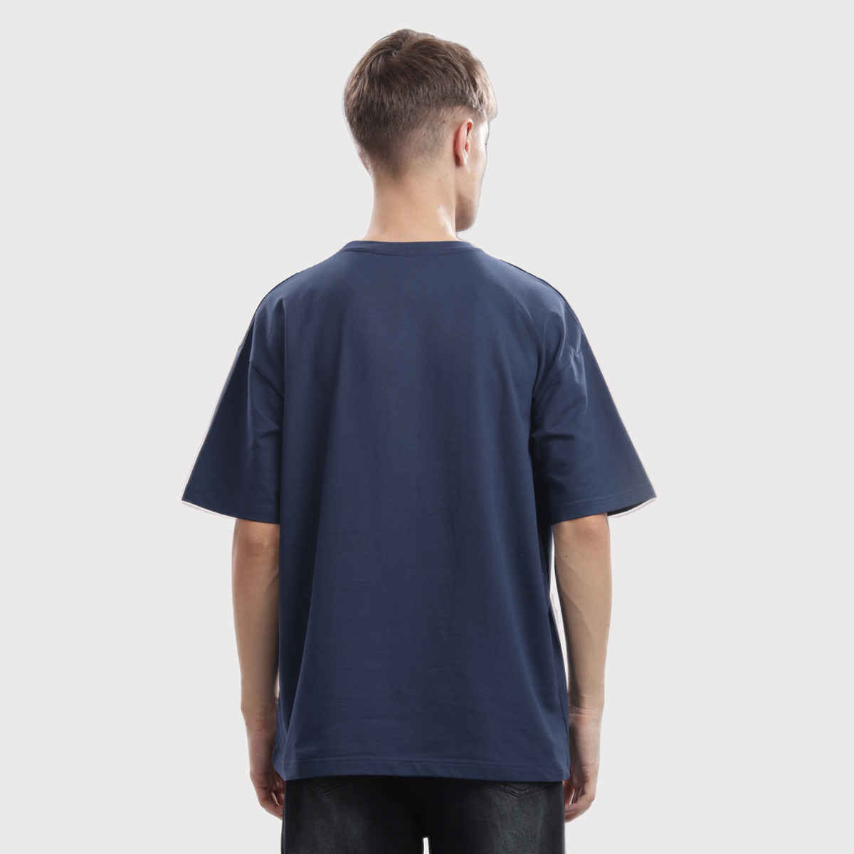 OUTLAWS Men's 100% Cotton Oversized T-Shirt | Half Sleeves | Round Neck | Dark Blue - S