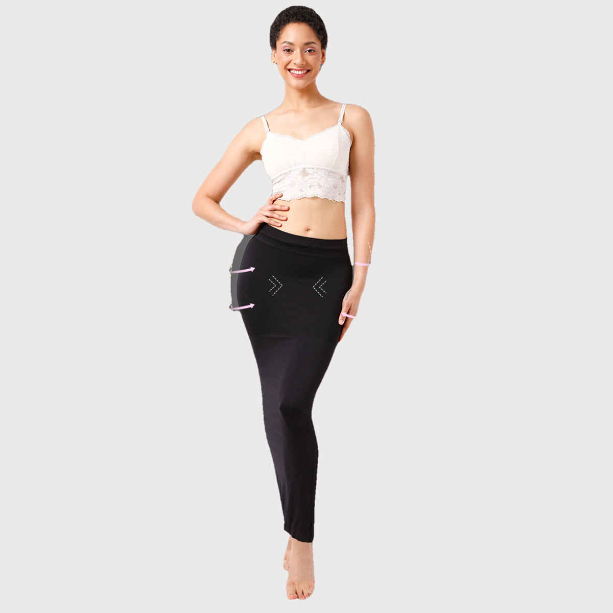 Clovia Saree Shapewear Petticoat With Drawstring (Black - M)