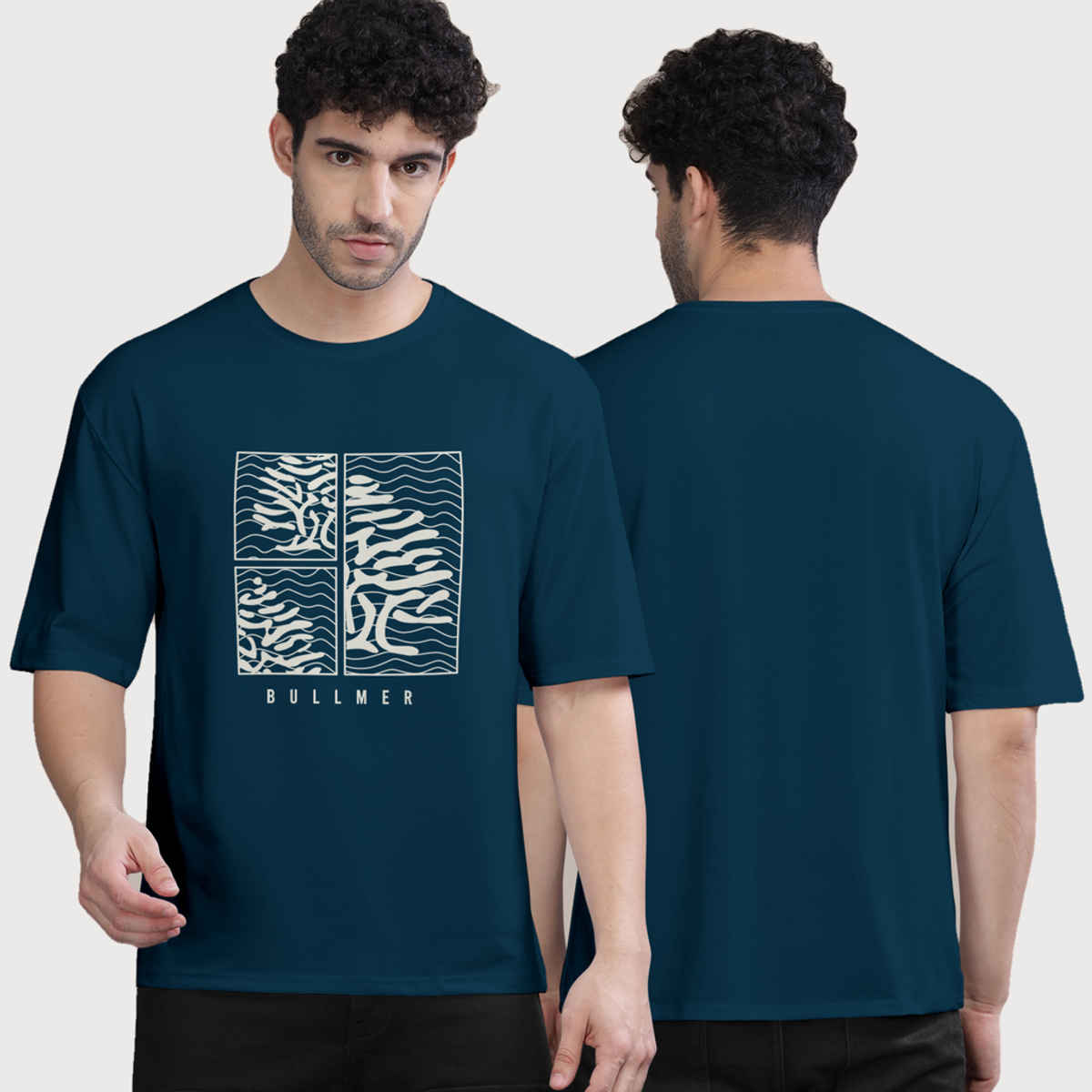 Bullmer Men's Oversized T-shirt Front Printed | Petrol Blue | M