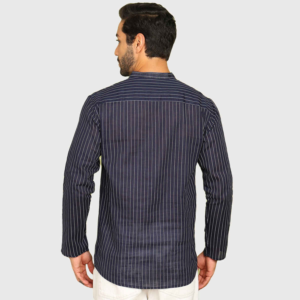 Allan Peter Men's Printed Short Kurta | Blue - M