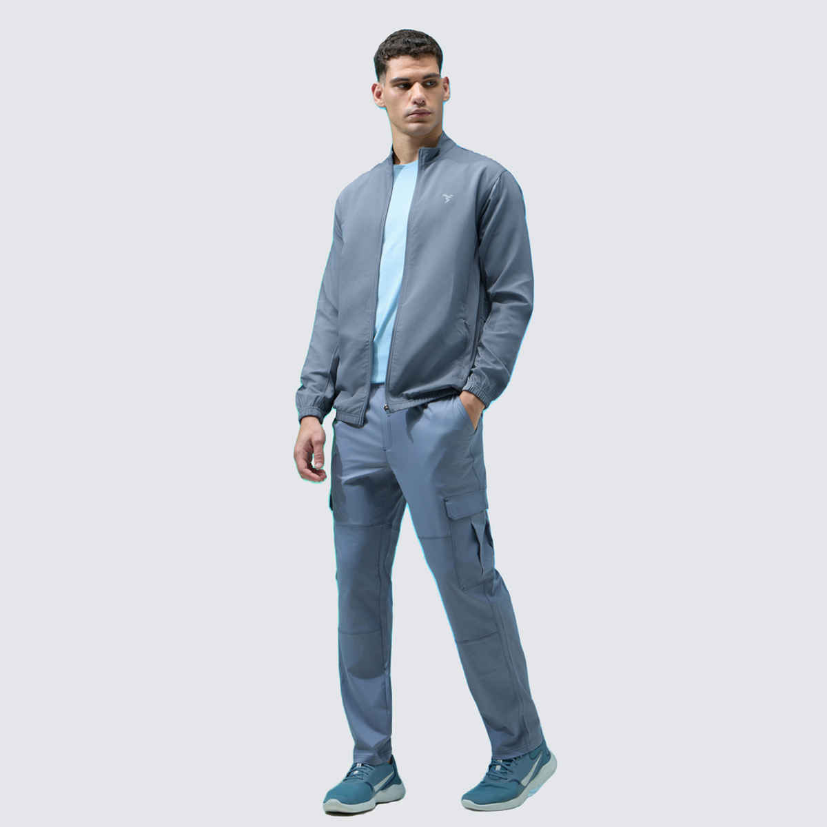 Technosport Men's Slim Fit Mock Neck Sports Jacket | TECHNOLITE Fabric | Blue - XL