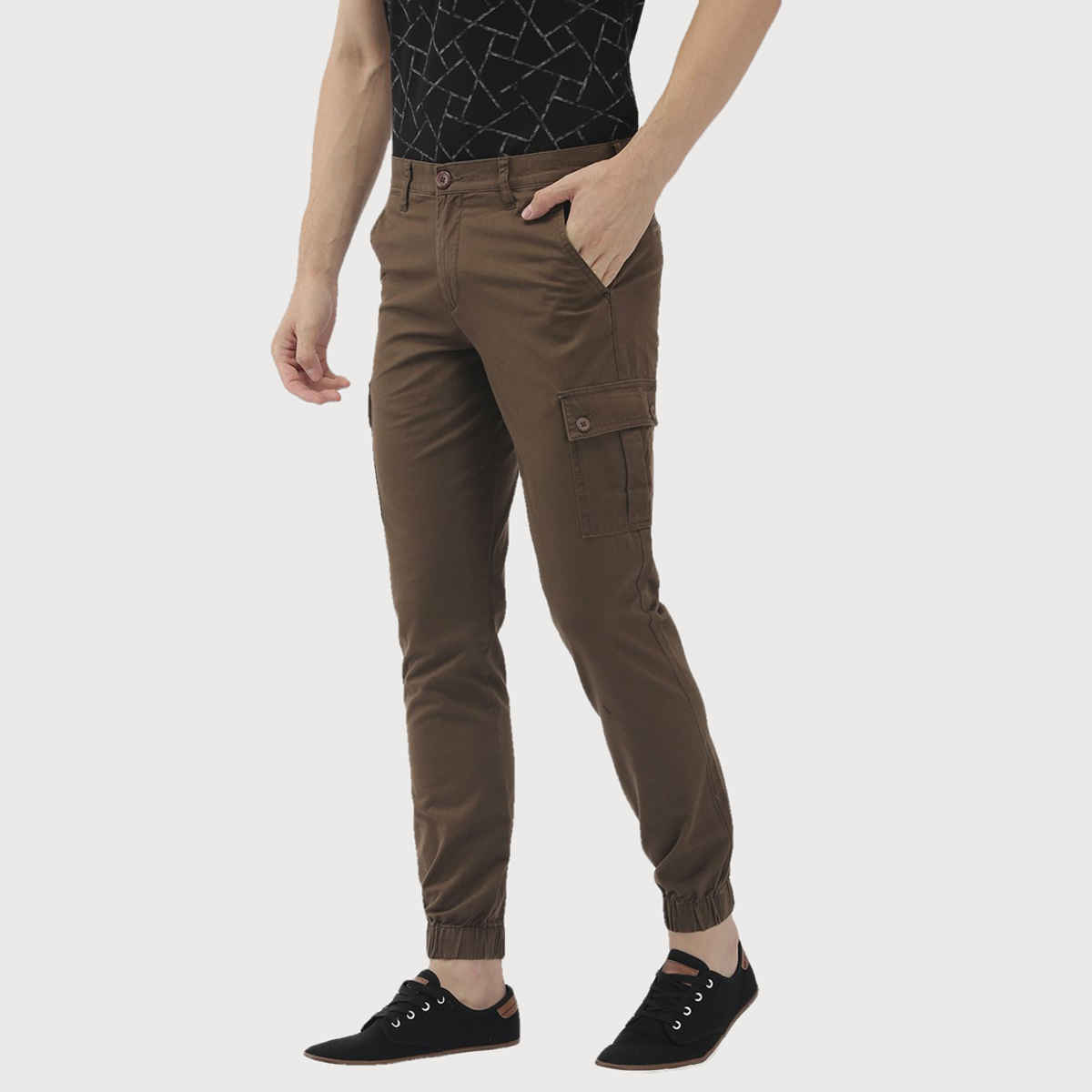 The Indian Garage Co Slim Fit Solid Casual Cargos | Brown - 30