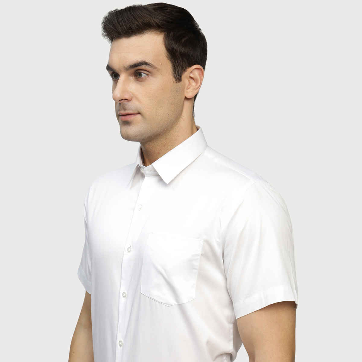 Hancock Men Pure Cotton Solid Formal Shirt | M | Slim Fit | White | Mandarin Collar