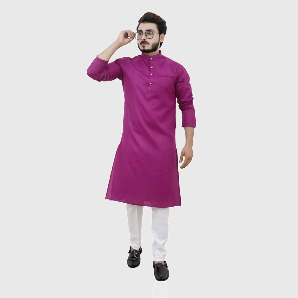 Tibra Collection Men Straight Kurta - Burgundy | Solid | Cotton Blend | L