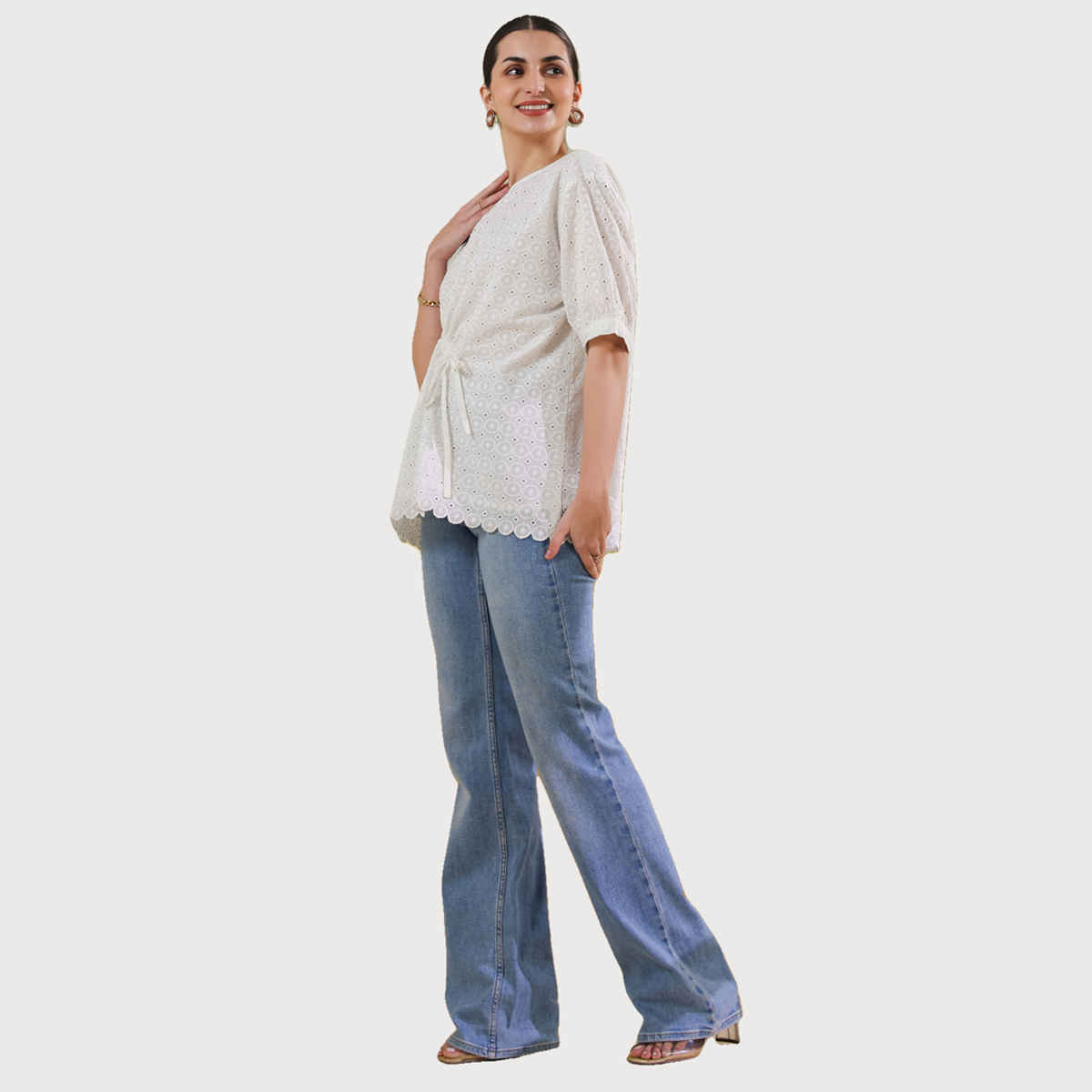 Sanskrutihomes Women's Cotton Tops | AURA-44 | White - L