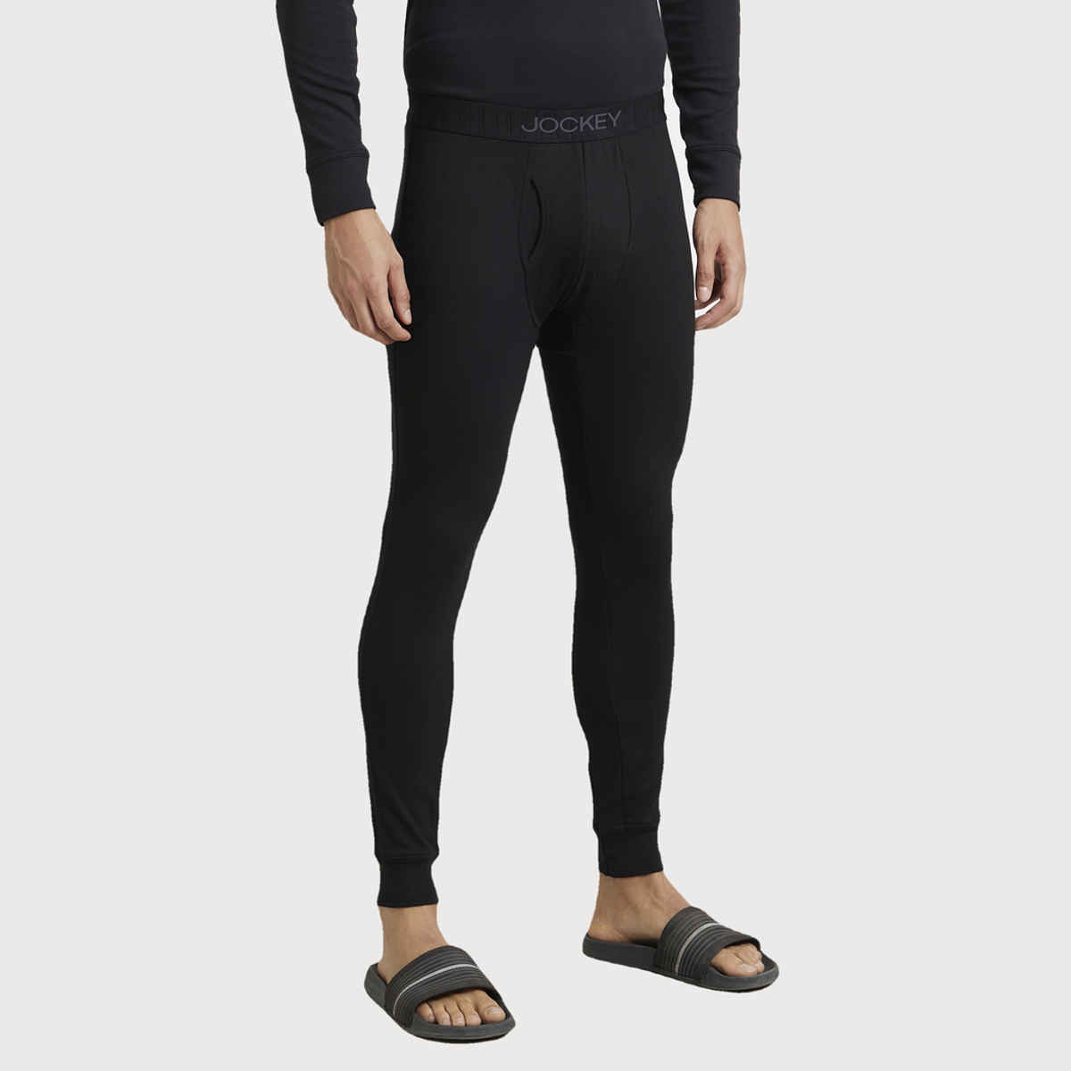 Jockey 2623 Men's Microfiber Elastane Stretch Fleece Thermal Long John | Black-L