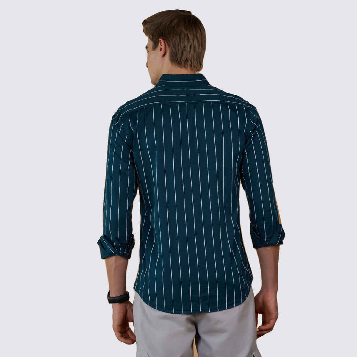 Dennis Lingo Men's Striped Slim Fit Casual Full Sleeve Shirt | Turquoise | S