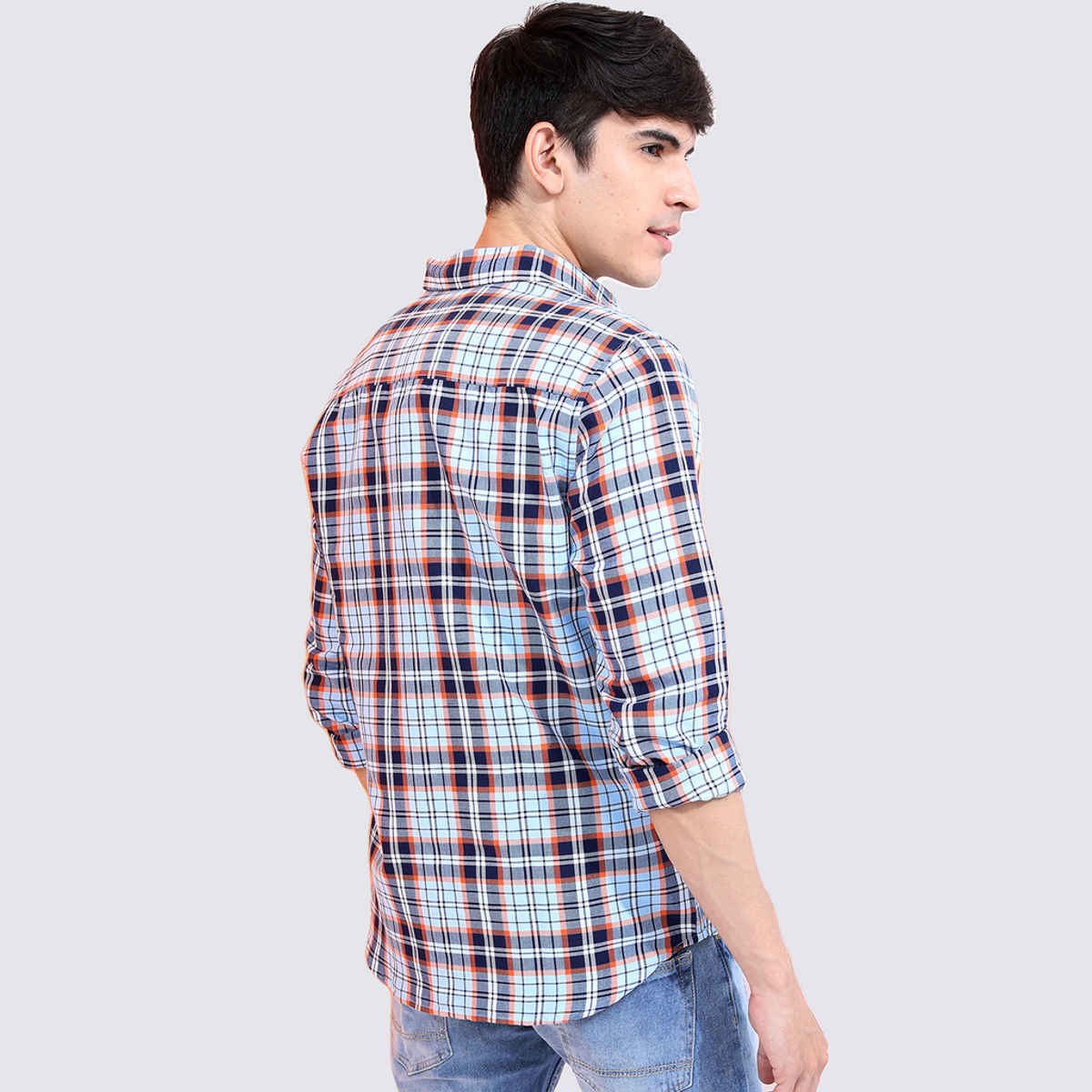 HIGHLANDER Men's Slim Fit Tartan Checked Casual Shirt | Blue - XL