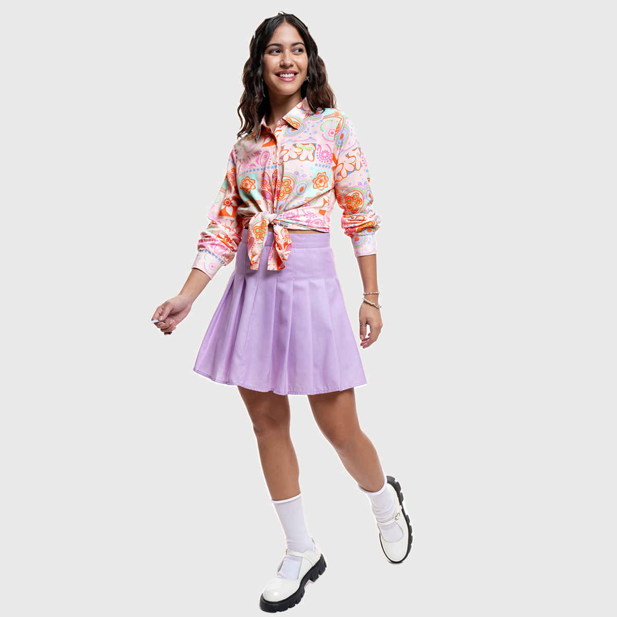 Tokyo Talkies Women's Mickey Printed Long Sleeve Regular Shirt | Peach Multi - S