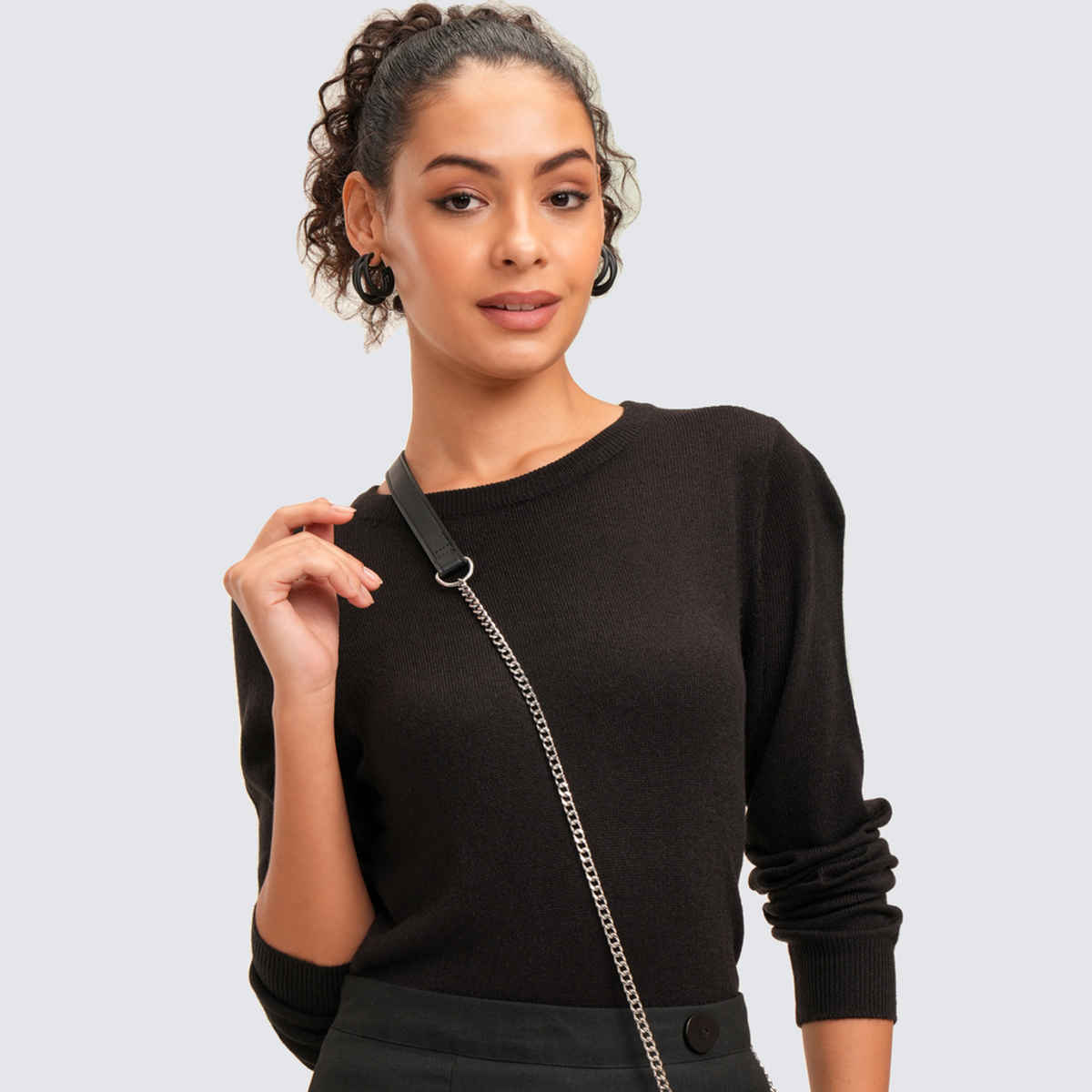 Tokyo Talkies Women's Knitted Relaxed Fit T-shirt | Jet Black - S