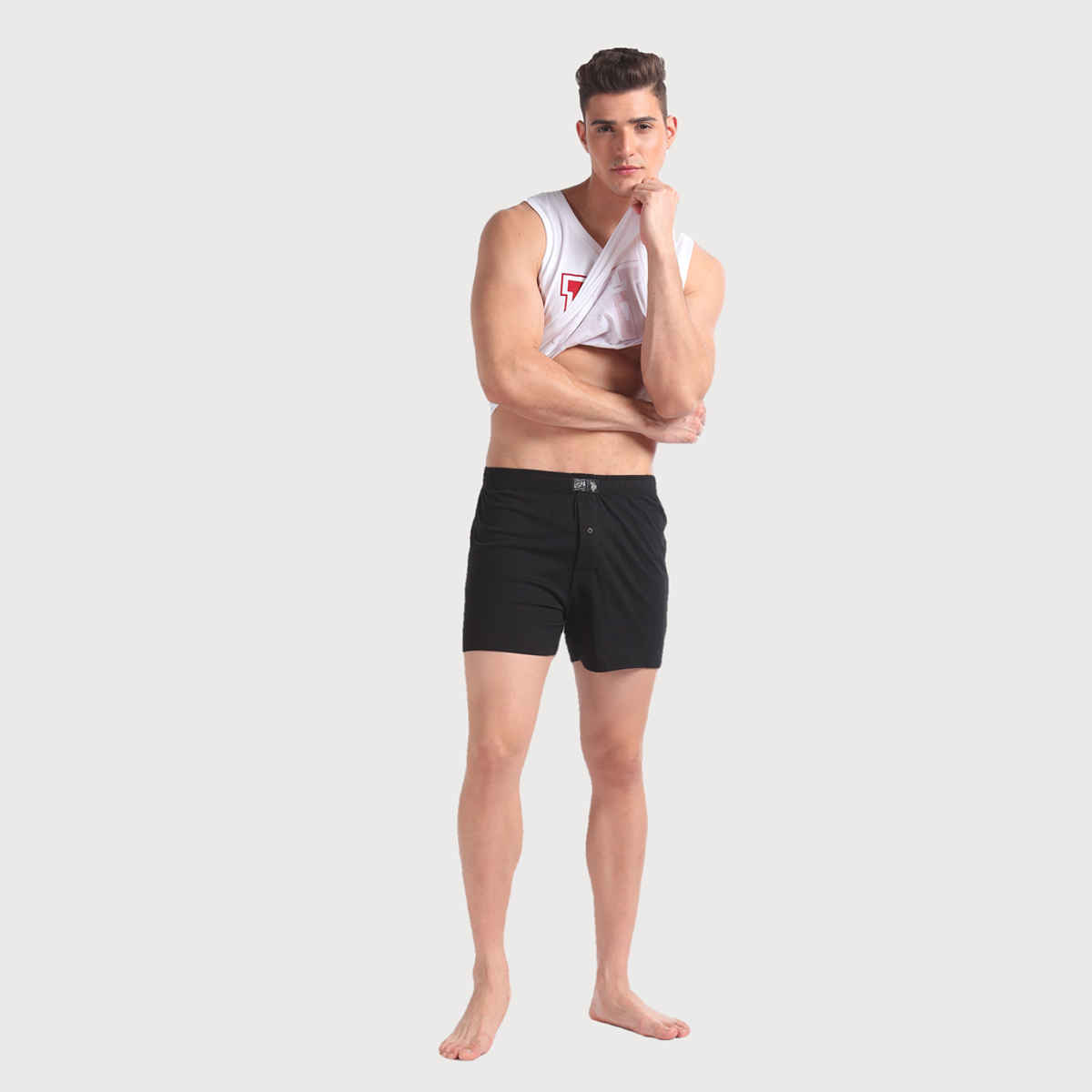 USPA Boxers for Men - Pack of 2 Cotton Solid & Printed - Black & Grey