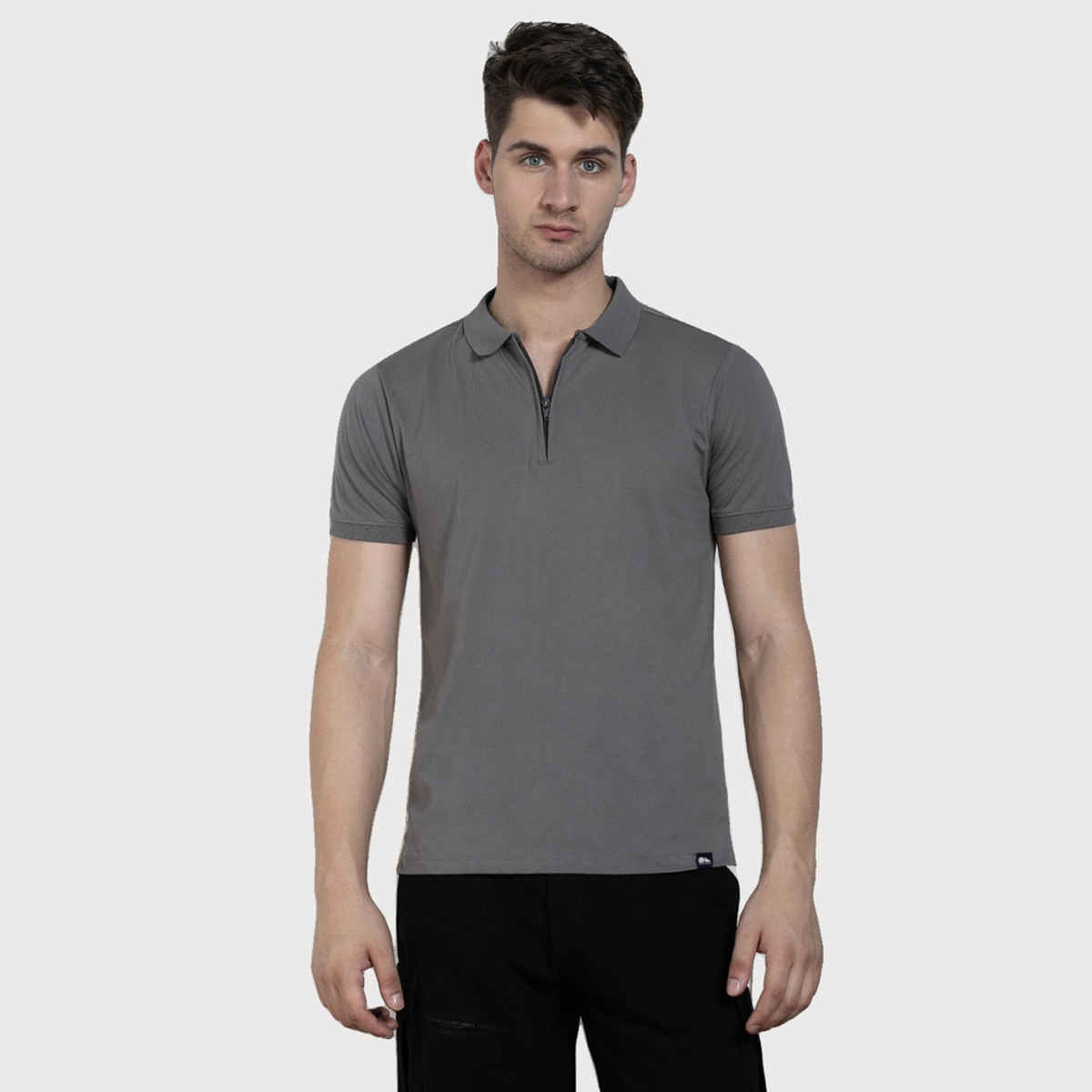 Dennis Lingo Men's Polo Collar Solid Regular Fit T-shirt | Charcoal | S