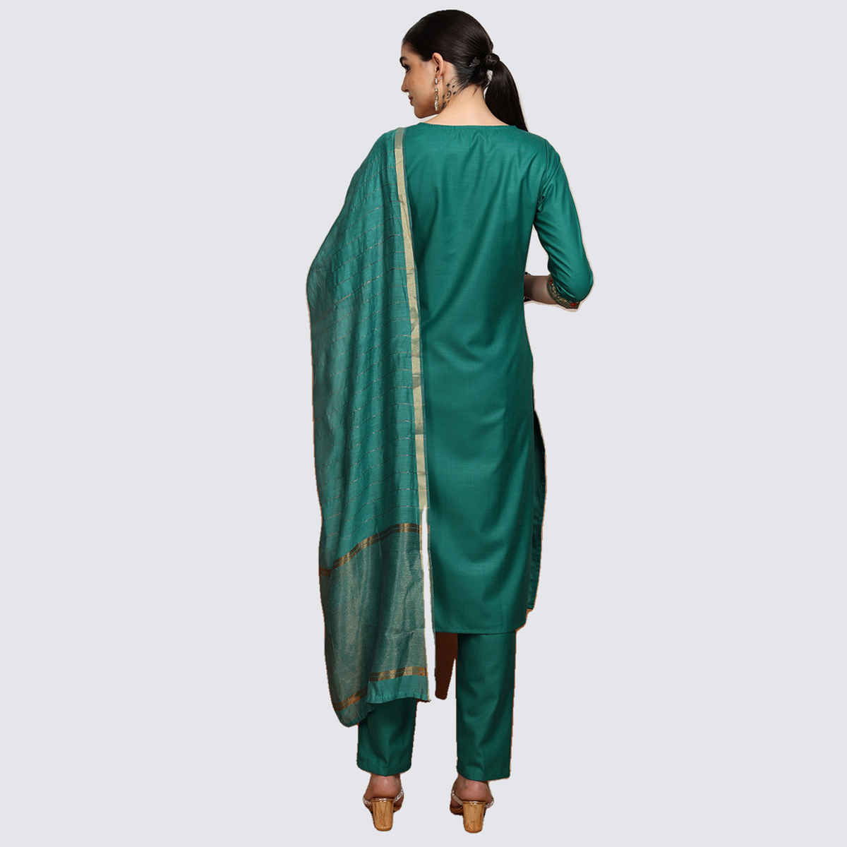 Vishudh Women's Embroidered Straight Kurta With Pants And Dupatta | PVK3000011 | Green - XL