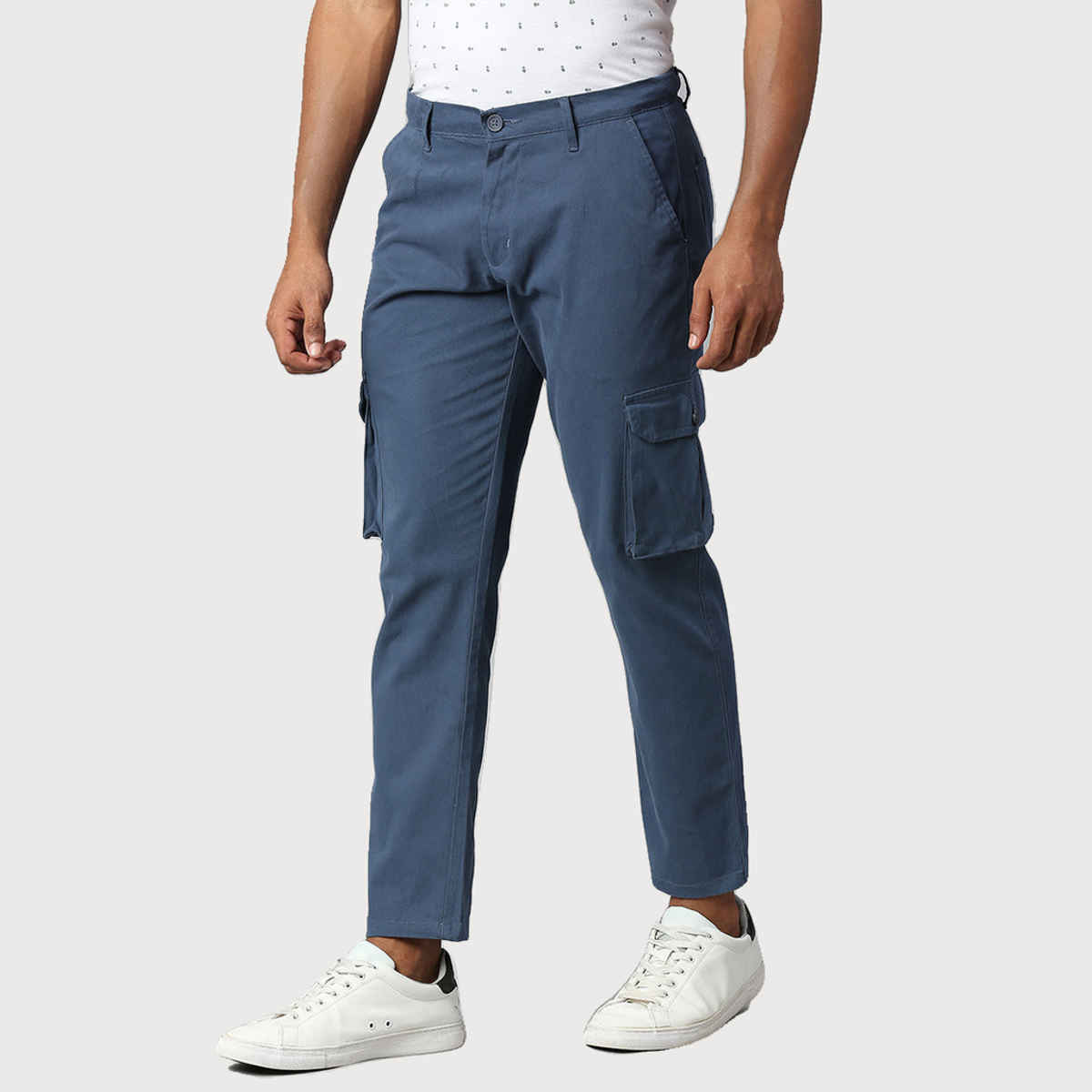 Dennis Lingo Men's Tapered Fit Cotton Cargos Trousers | Petrol Blue | 34