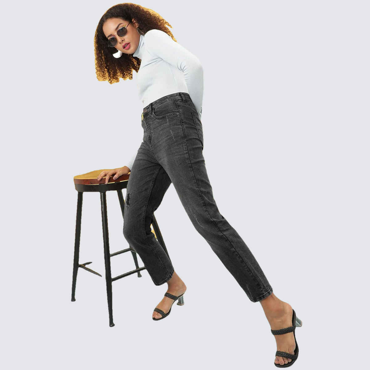 Freehand Women's Distressed Straight Fit Jeans | Grey - 32