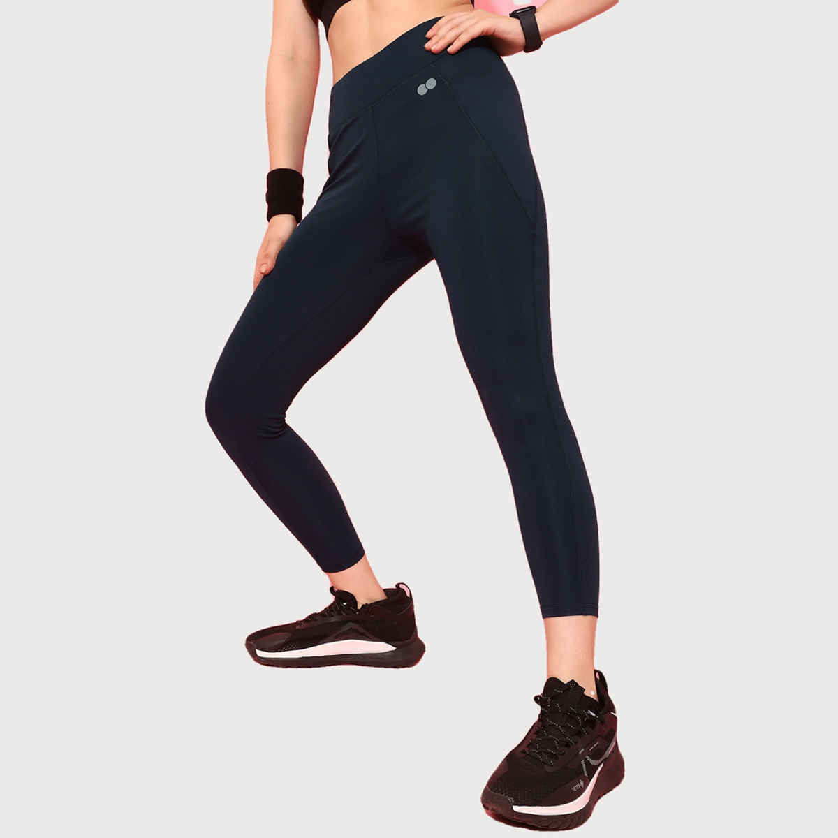 Clovia Snug Fit High Rise 4 Pocket Active Tights | Blue | M