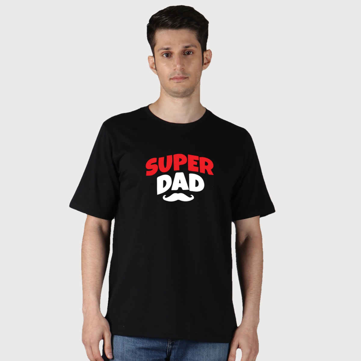 Mad Over Print (Super Dad) Regular Fit Cotton Round Neck Men T-Shirt | L | Black