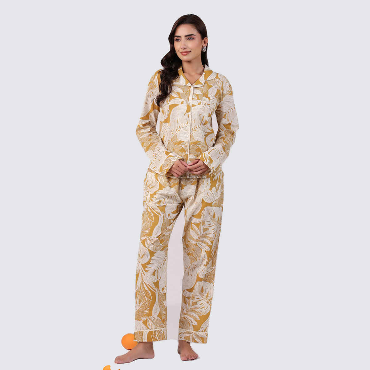 Sanskrutihomes Women's Pure Cotton Night suits | SE-NSP-625 | Yellow - L