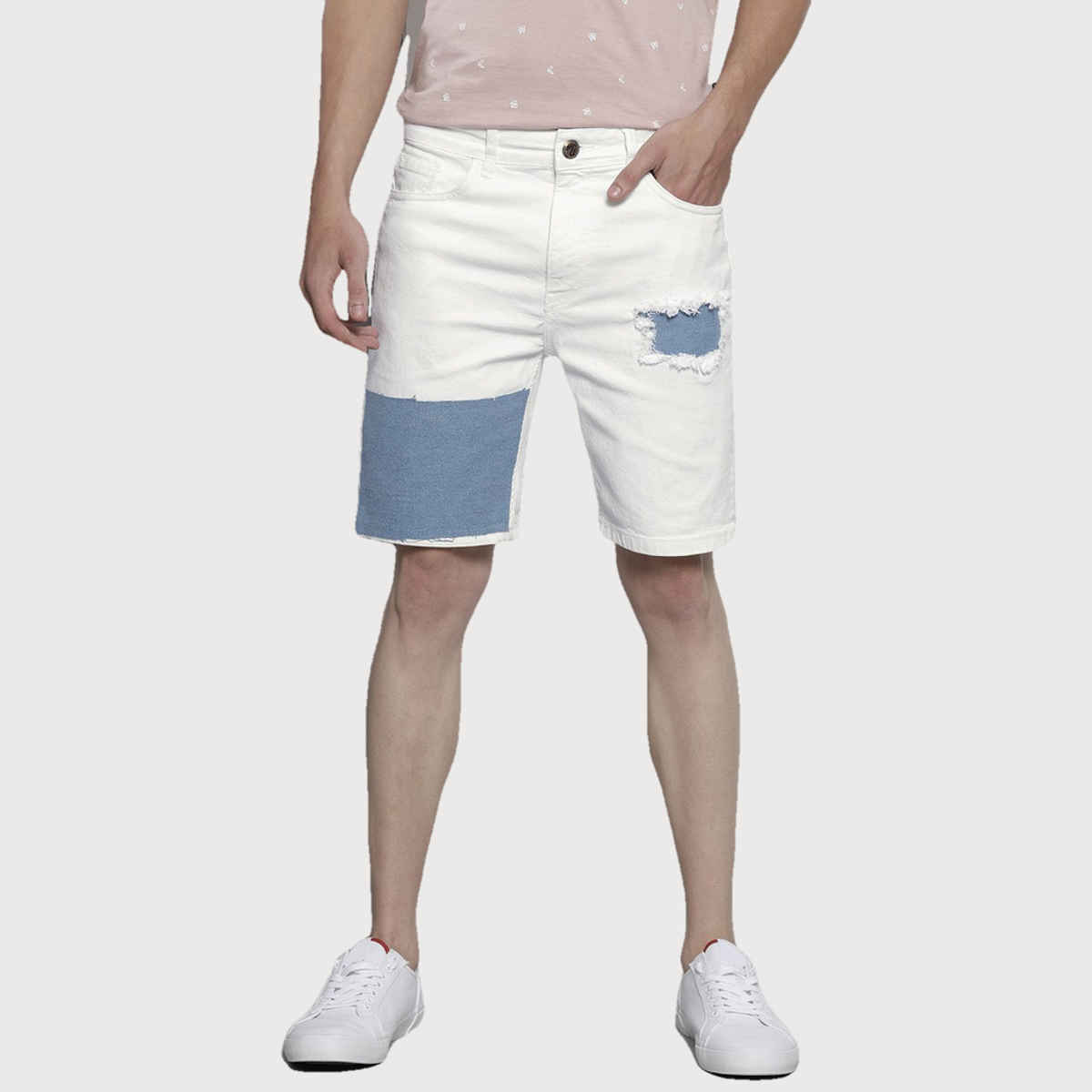 The Indian Garage Co Men's Slim Fit Solid Casual Shorts | White - 34