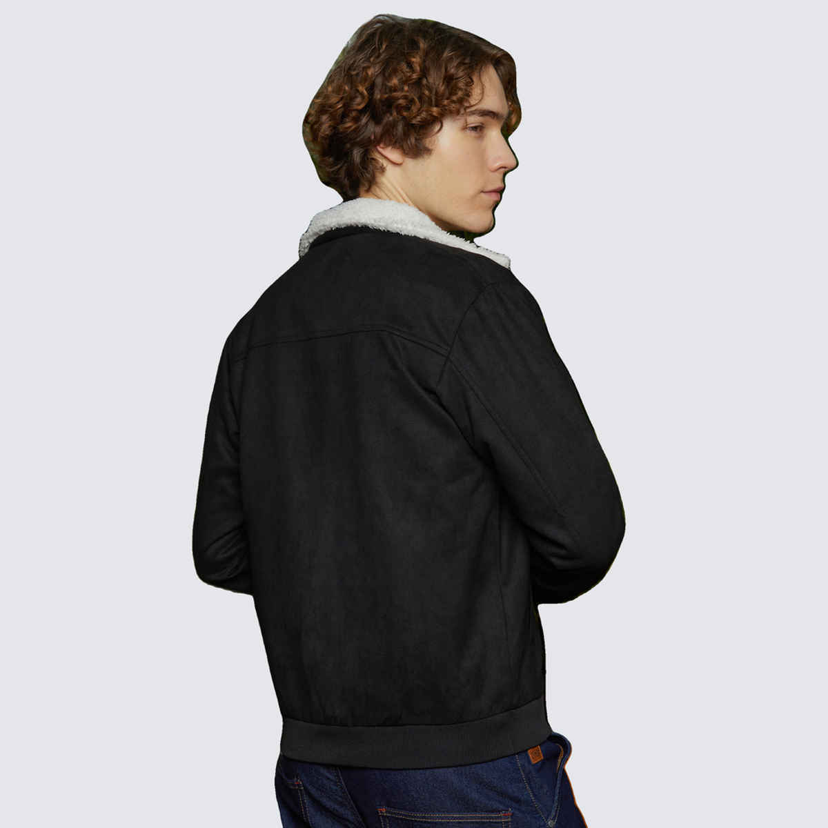 Campus Sutra Men's Fleece-Lined Bomber Jacket | Raven Black & Chalk White - XL