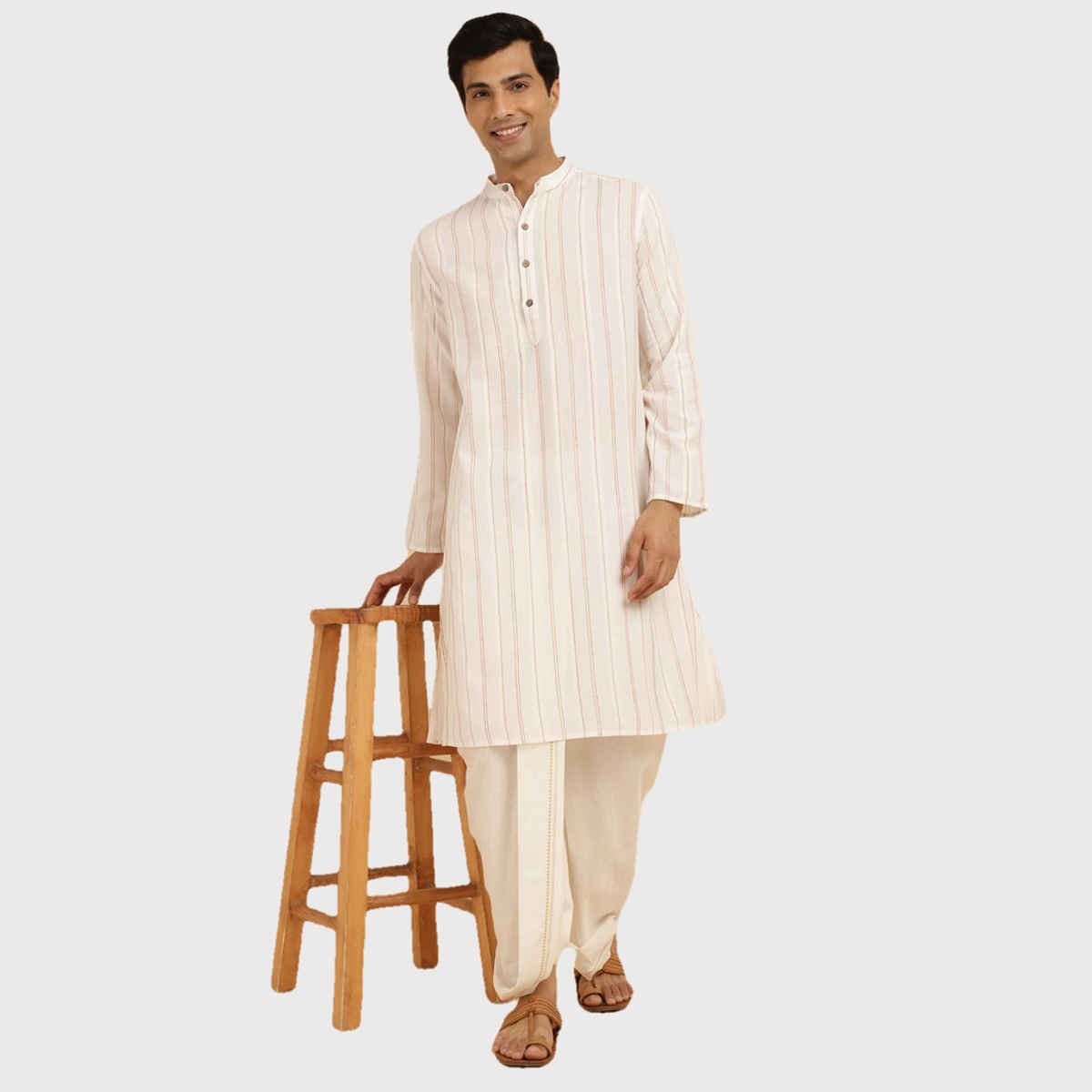 Fabindia Men's Long Kurta Cotton Woven | Offwhite - M