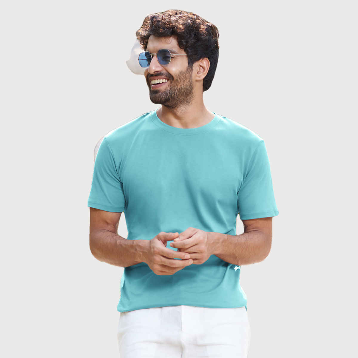 The Souled Store Men's Regular Supima- Airy Blue Supima T-shirts | L
