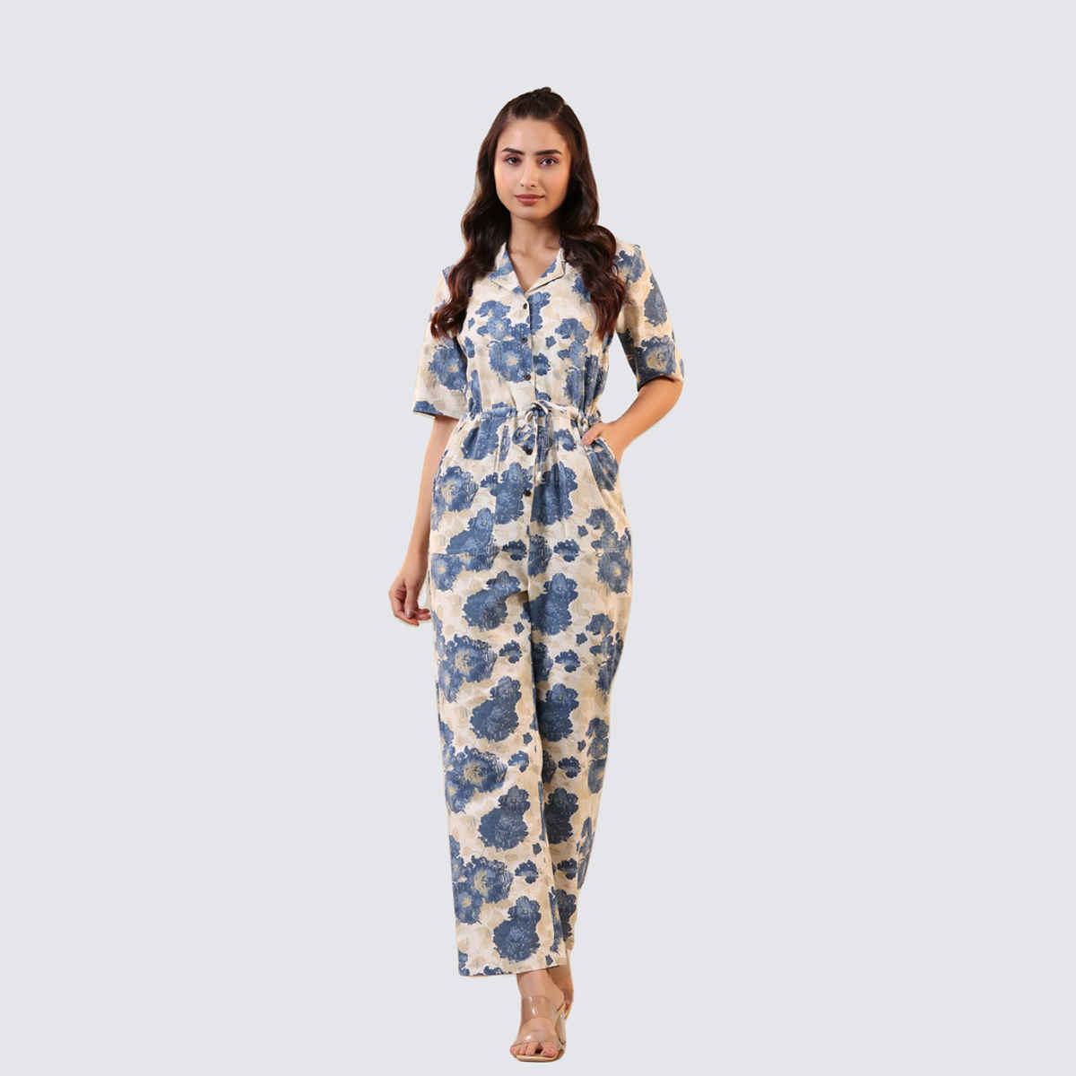 Jisora Women's Off white Cotton Flex Jumpsuit | M - JS1863