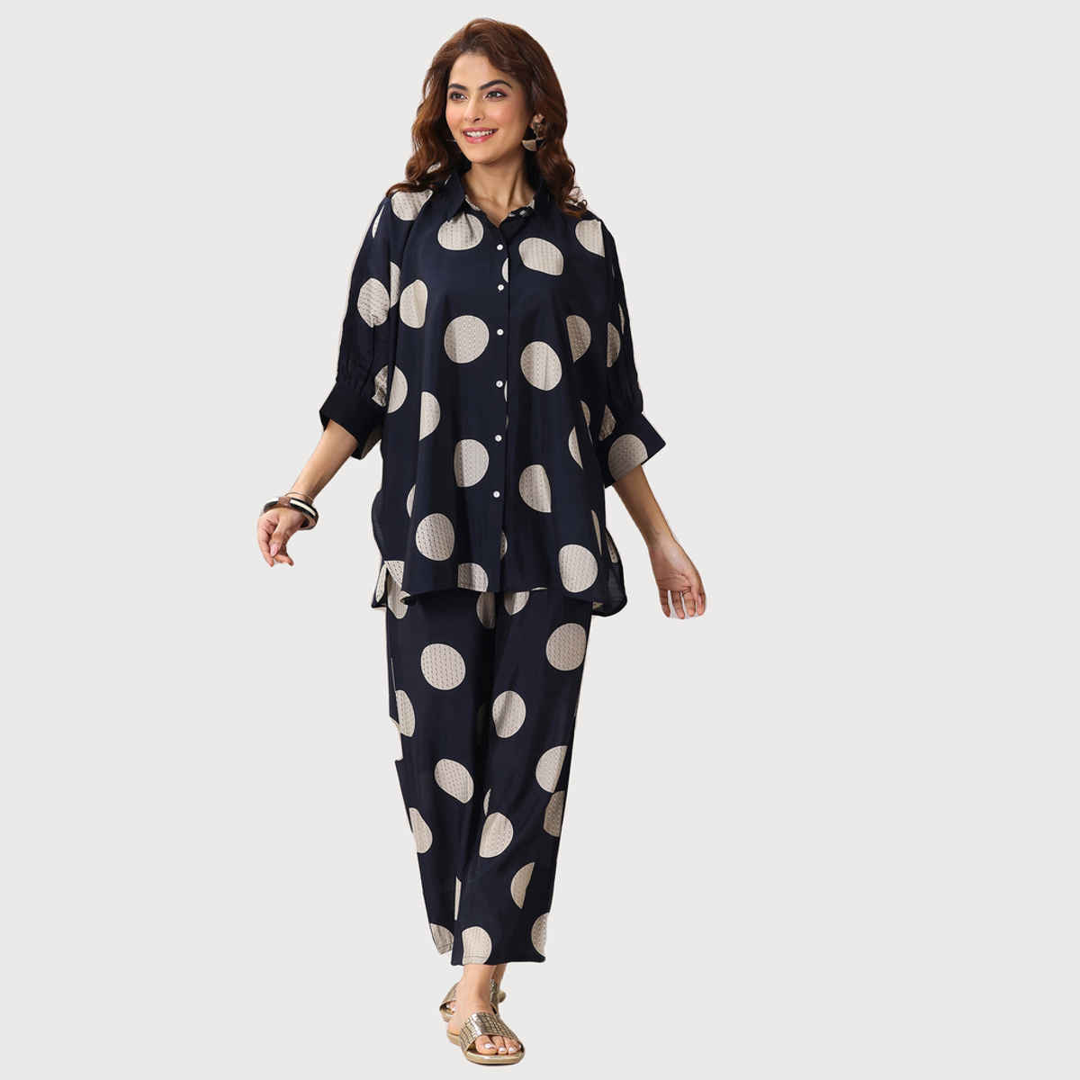 Libas Women's Printed Silk Blend Co-Ord Sets | 400235O | Blue - S