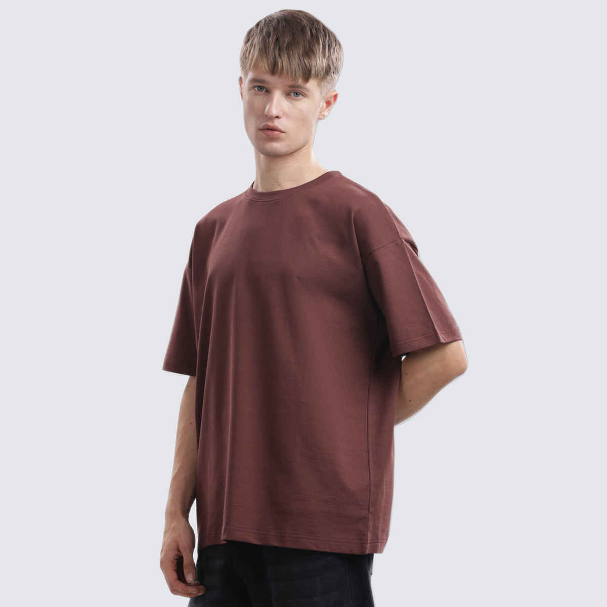 OUTLAWS Men's 100% Cotton Oversized T-Shirt | Half Sleeves | Round Neck | Maroon - M